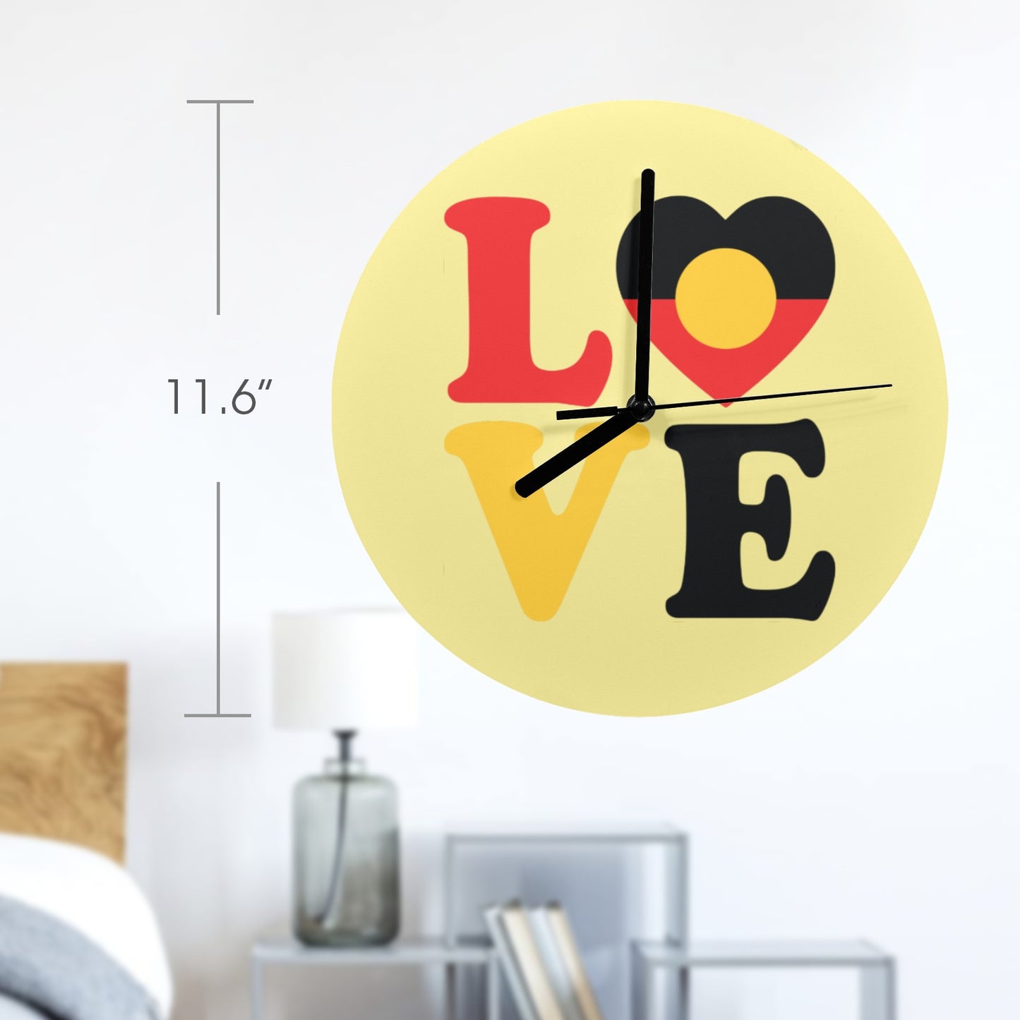 Aboriginal flag with LOVE on Wall Clock