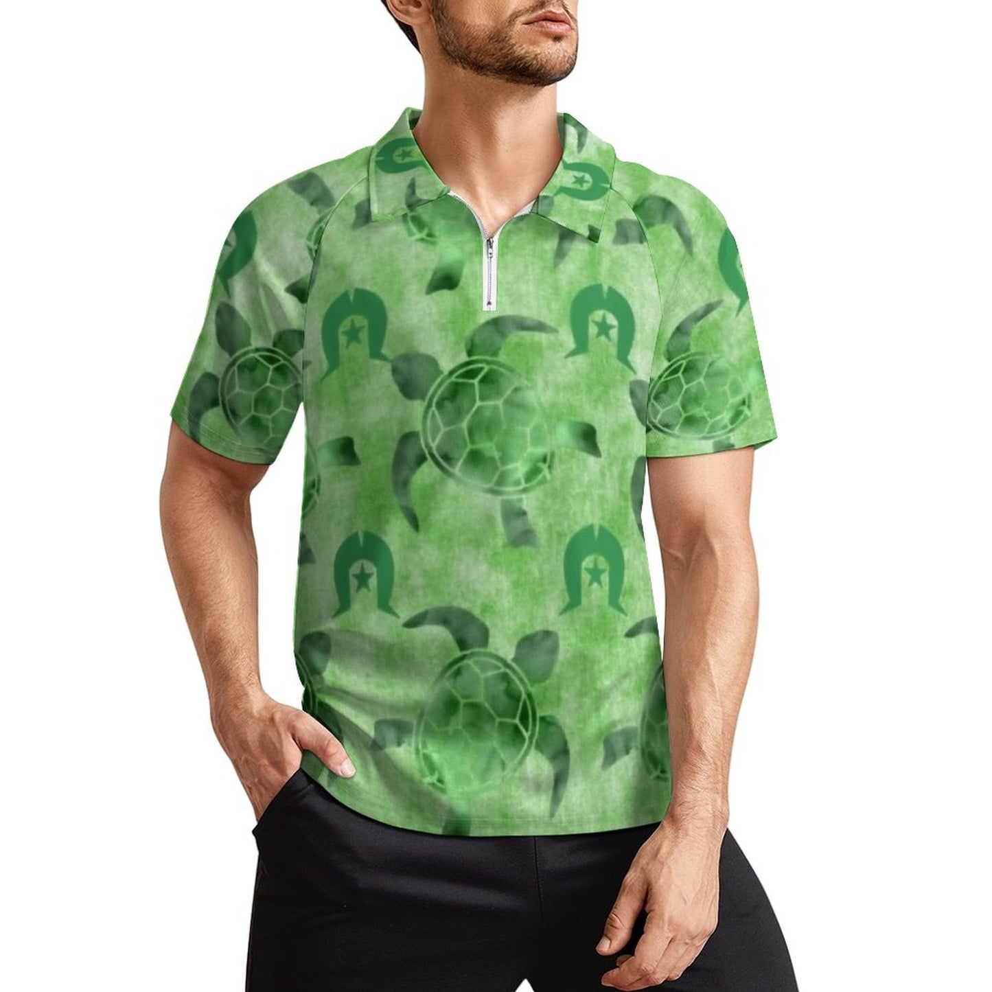 Green Turtle Pattern on Short Sleeved Sportswear Men's T Shirt
