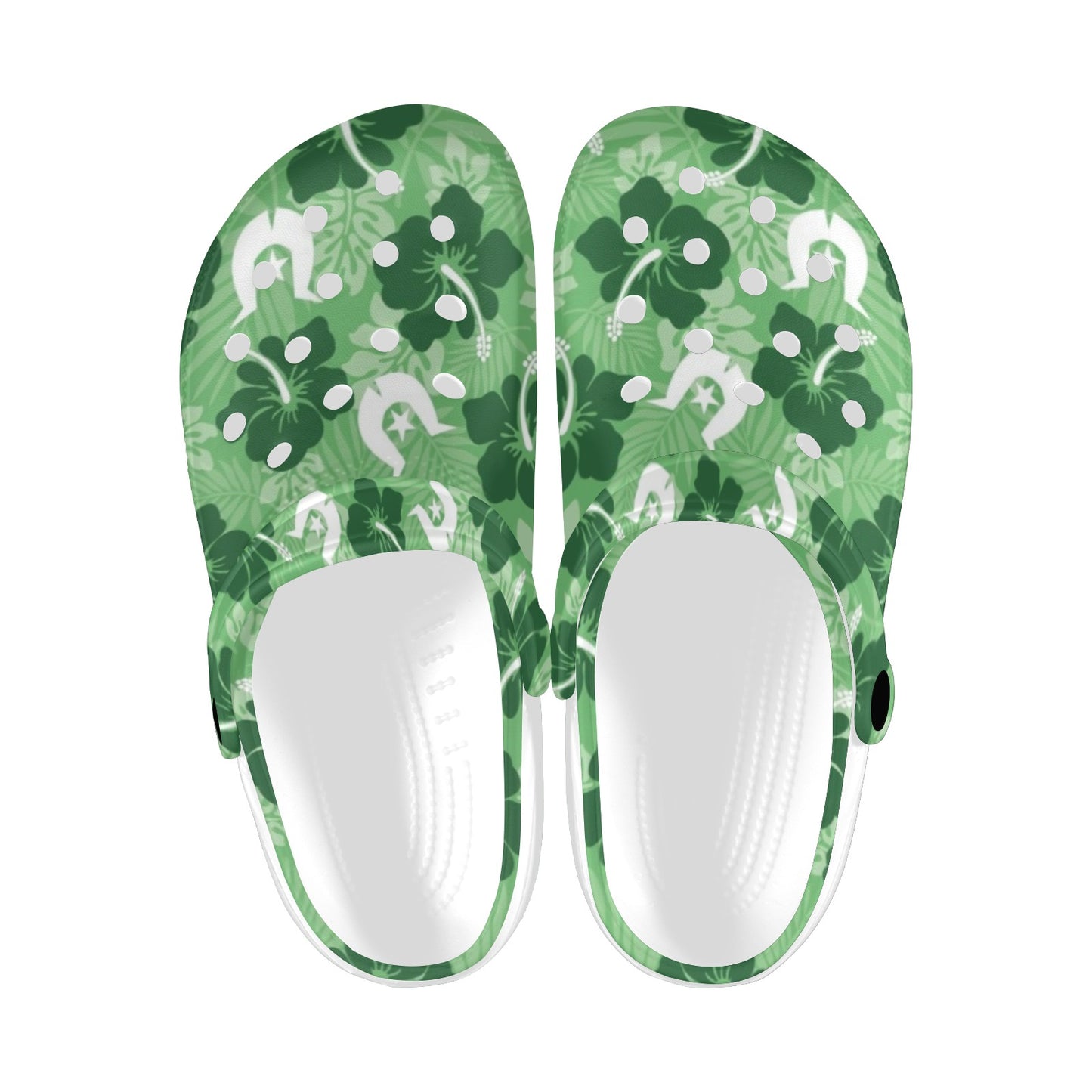 Hibiscus flowers with Dhari (Sea Grass Green) on Adults Clogs