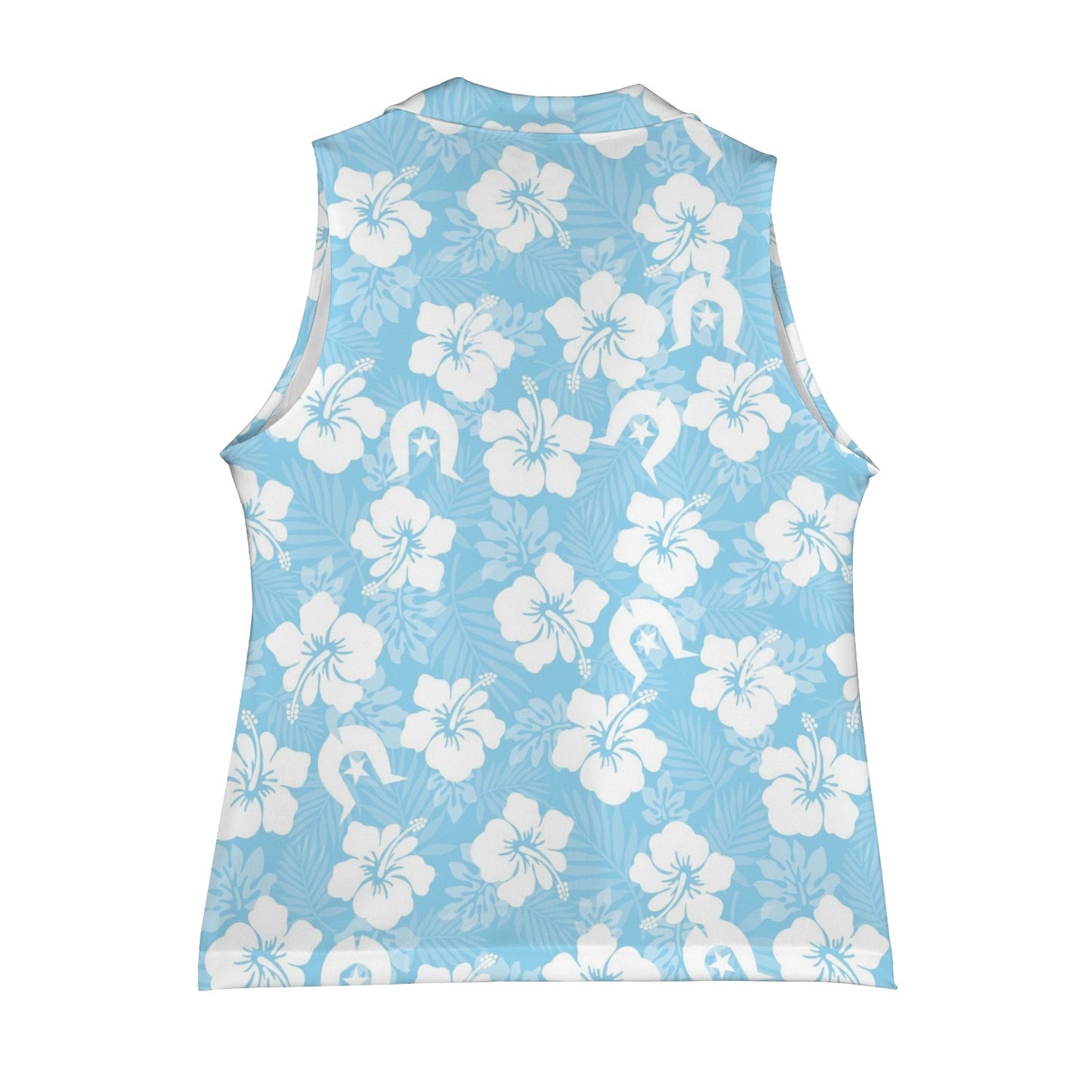 White Hibiscus and Dhari (blue) on Women Sleeveless Suit Vest