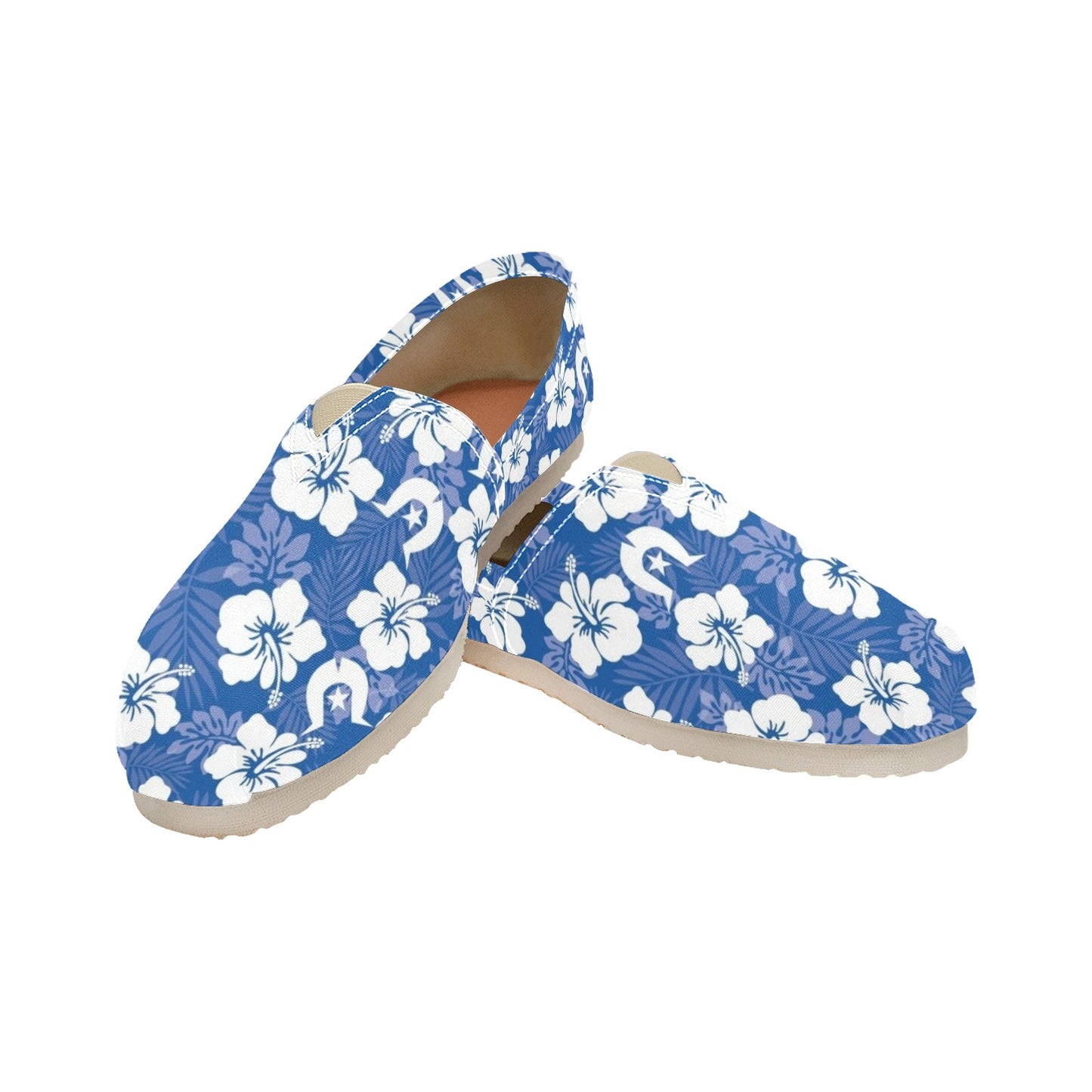 White Hibiscus and Dhari (Blue) on Men's Classic Canvas Slip-On Shoes