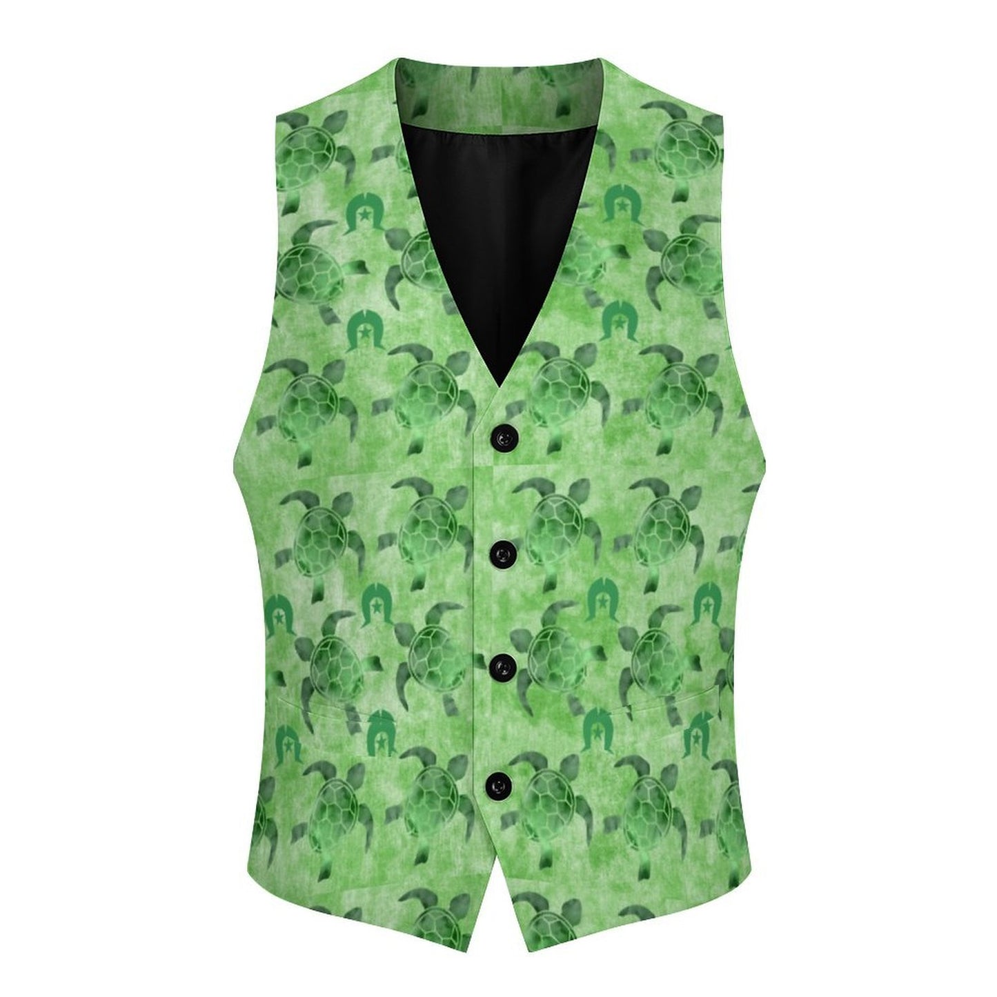 Green Turtle Pattern on Men's Sleeveless Suit Vest