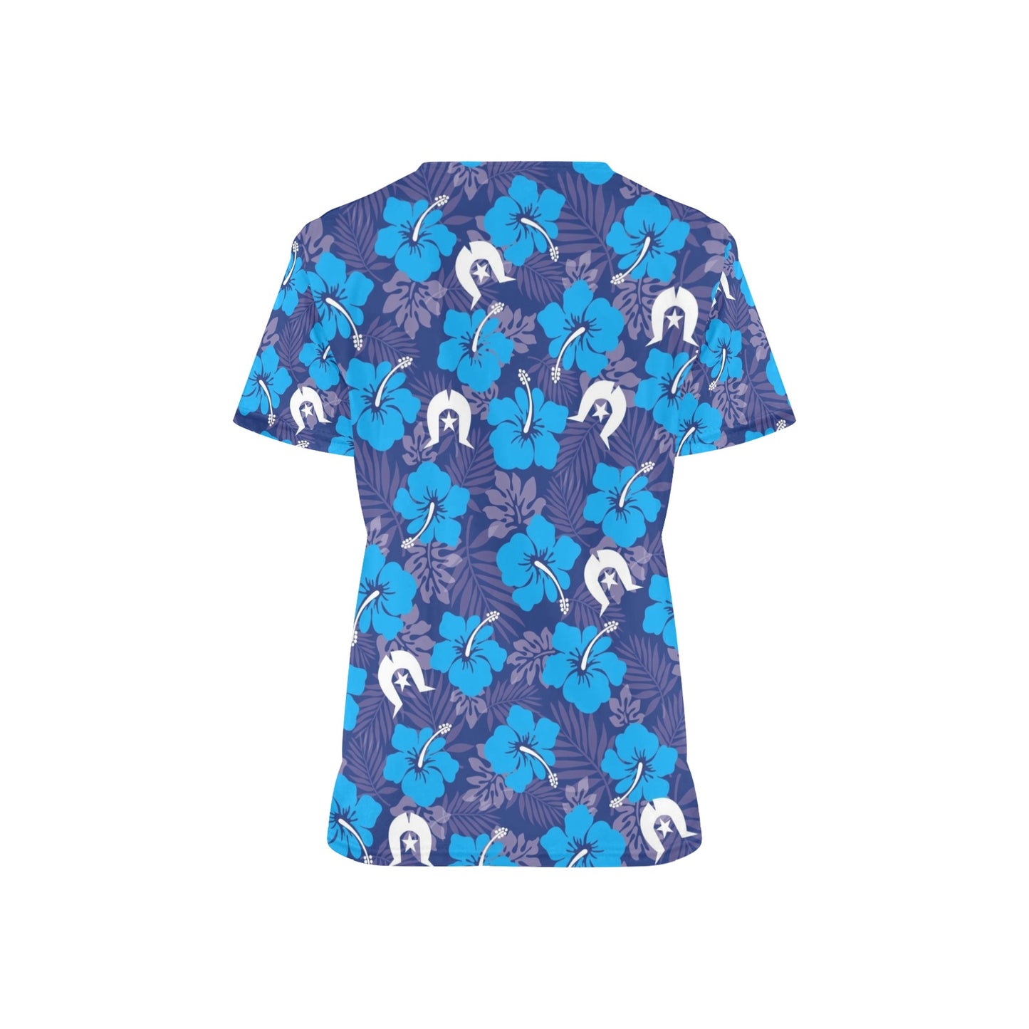 Hibiscus flowers with Dhari (Royal blue) on Unisex Scrub Top