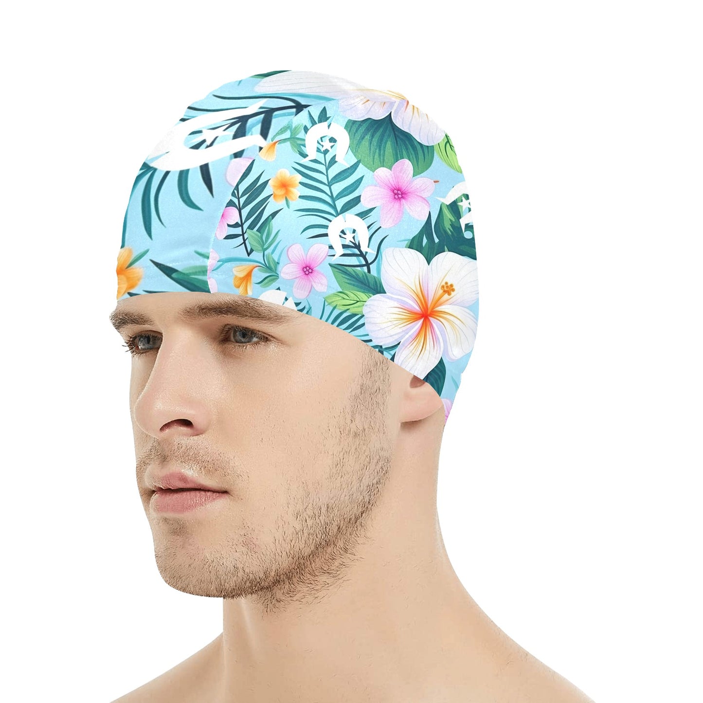 Light Pink Hibiscus flowers with White Dhari on Swimming Cap