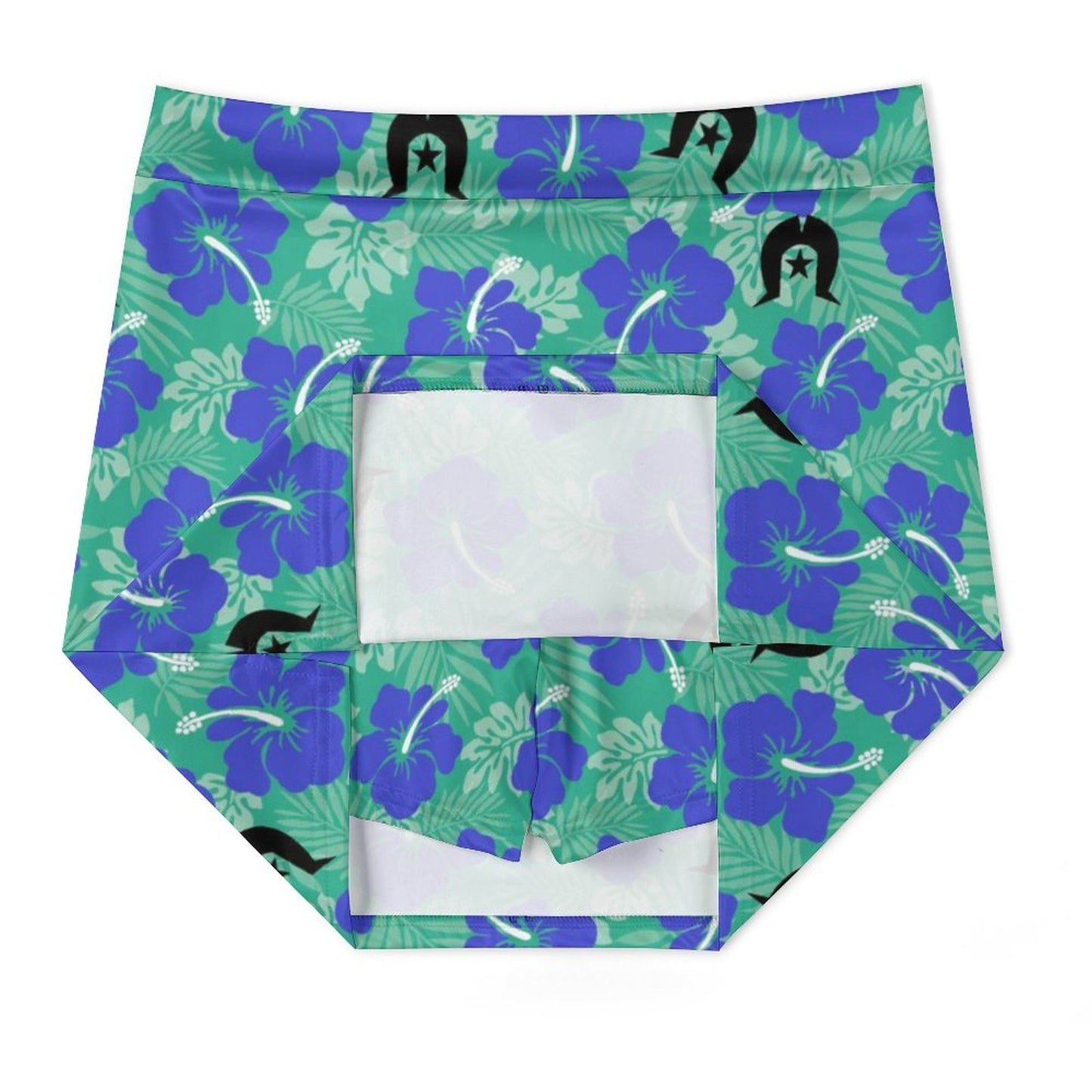 Royal Blue Hibiscus flowers with Black Dhari on Anti-peep Skort with Pocket AMQ