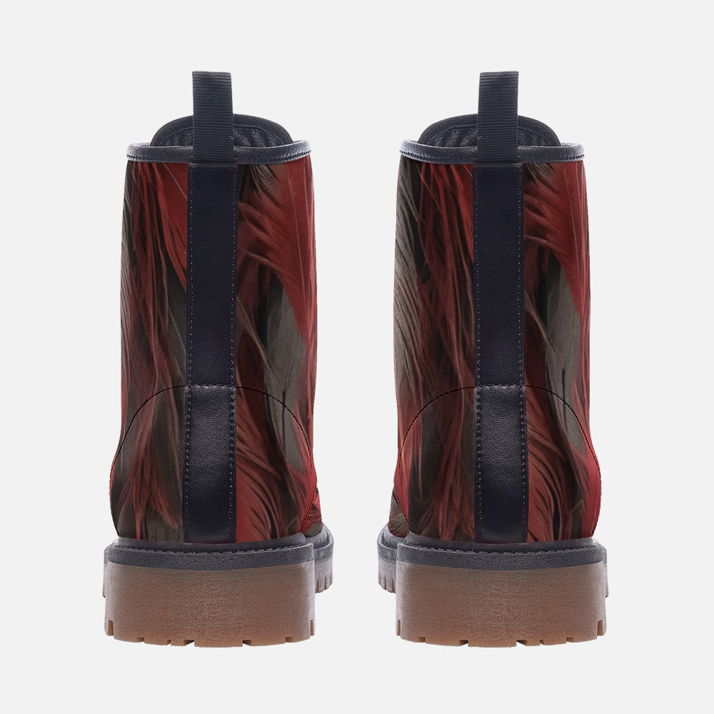 Red and Grey Feather on Casual Leather Lightweight boots MT