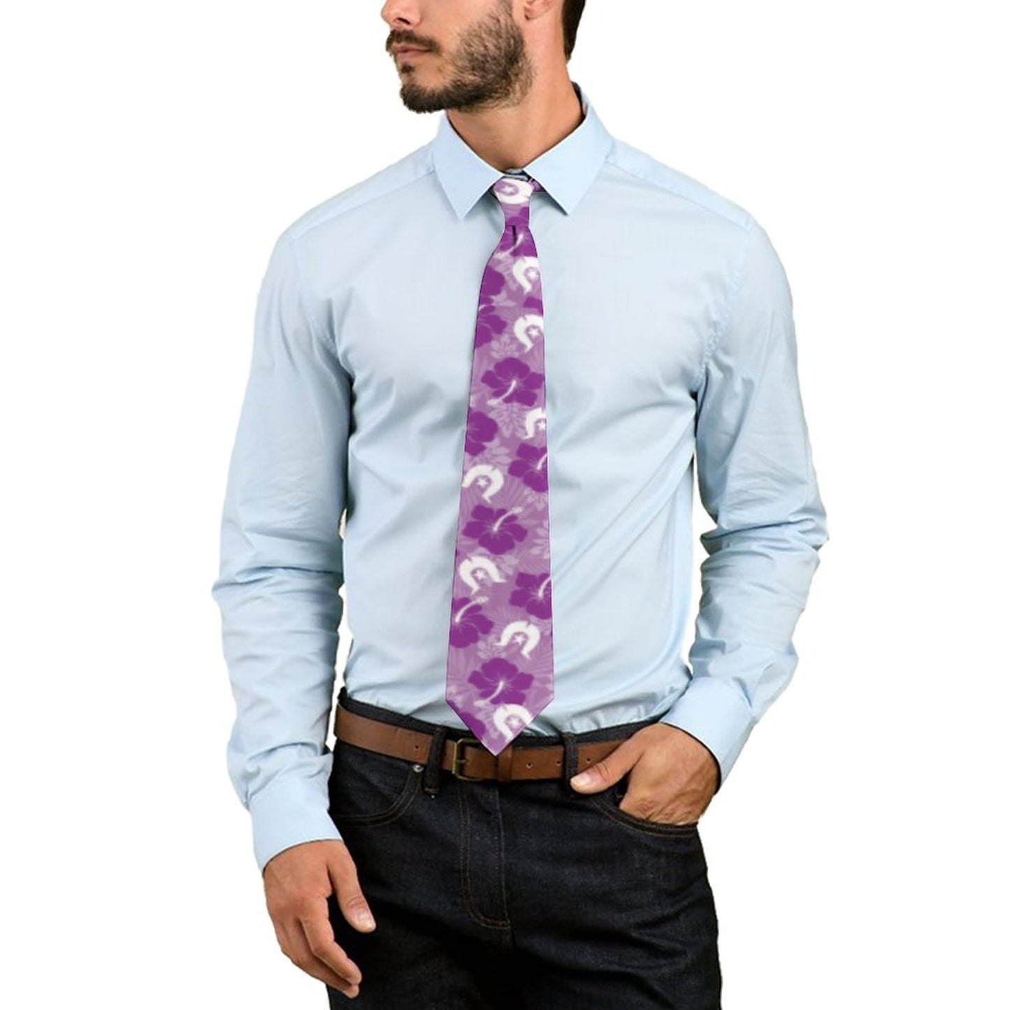 Hibiscus flowers with White Dhari (Royal purple) on Men's Formal Tie