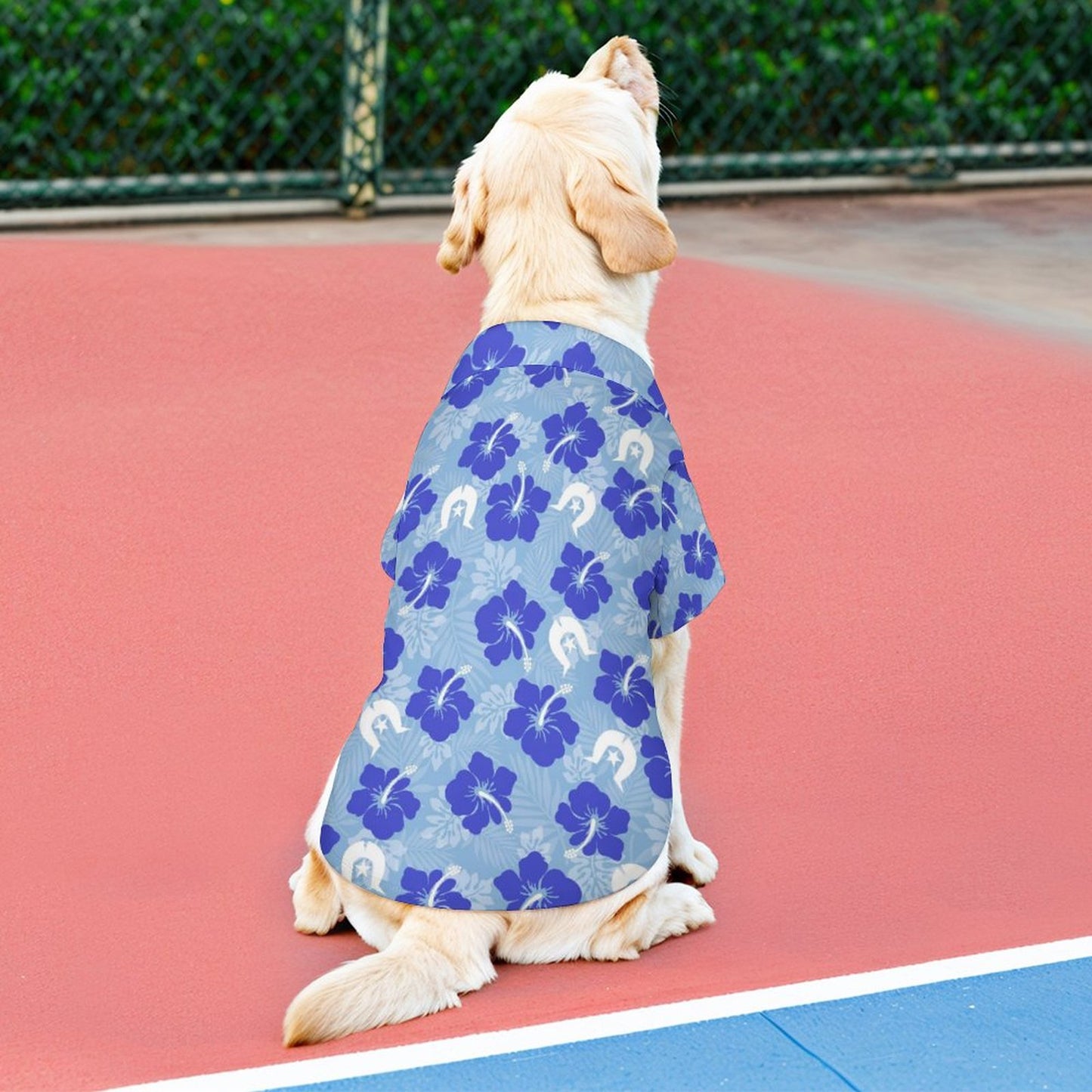 Hibiscus flowers with White Dhari (Sky blue) on Pet Shirt