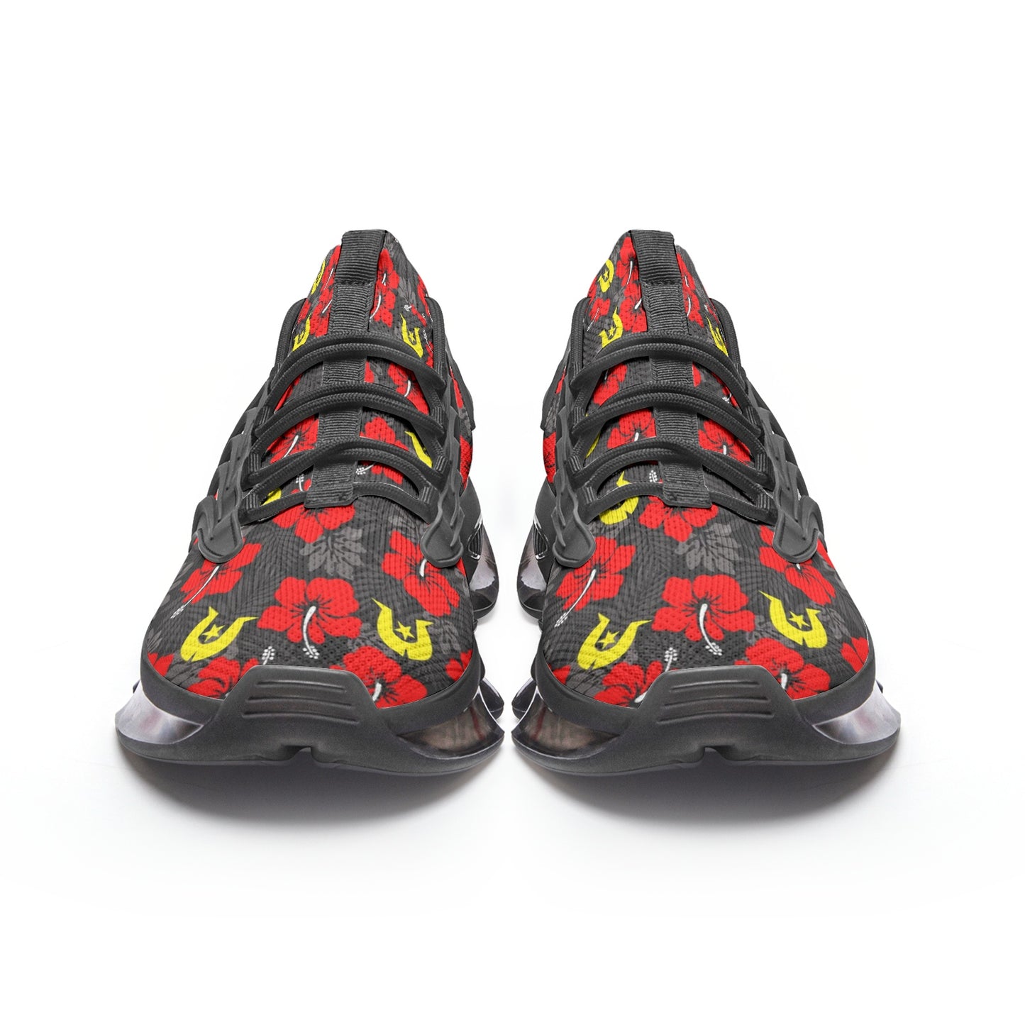 Royal Red Hibiscus with Yellow Dhari on Unisex Low Top Mesh Sneakers