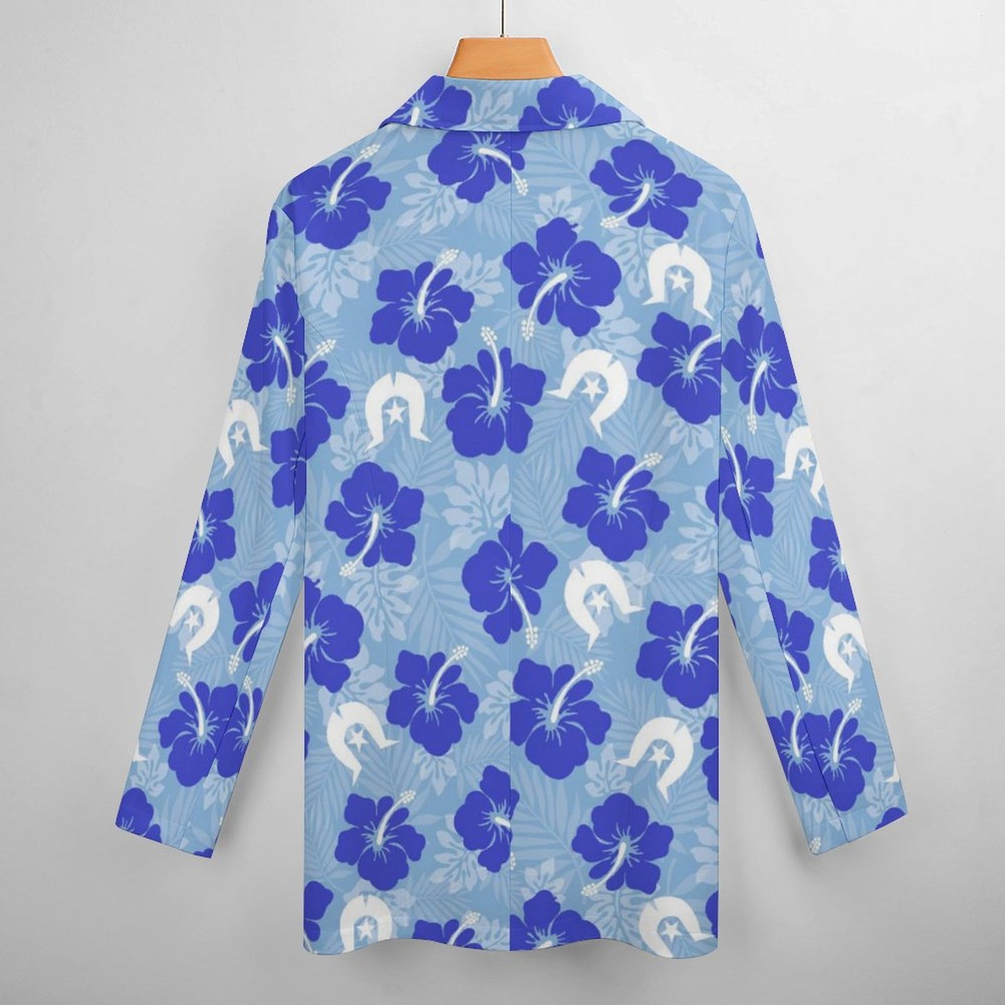 Hibiscus flowers with White Dhari (Sky blue) on Women's Blazer
