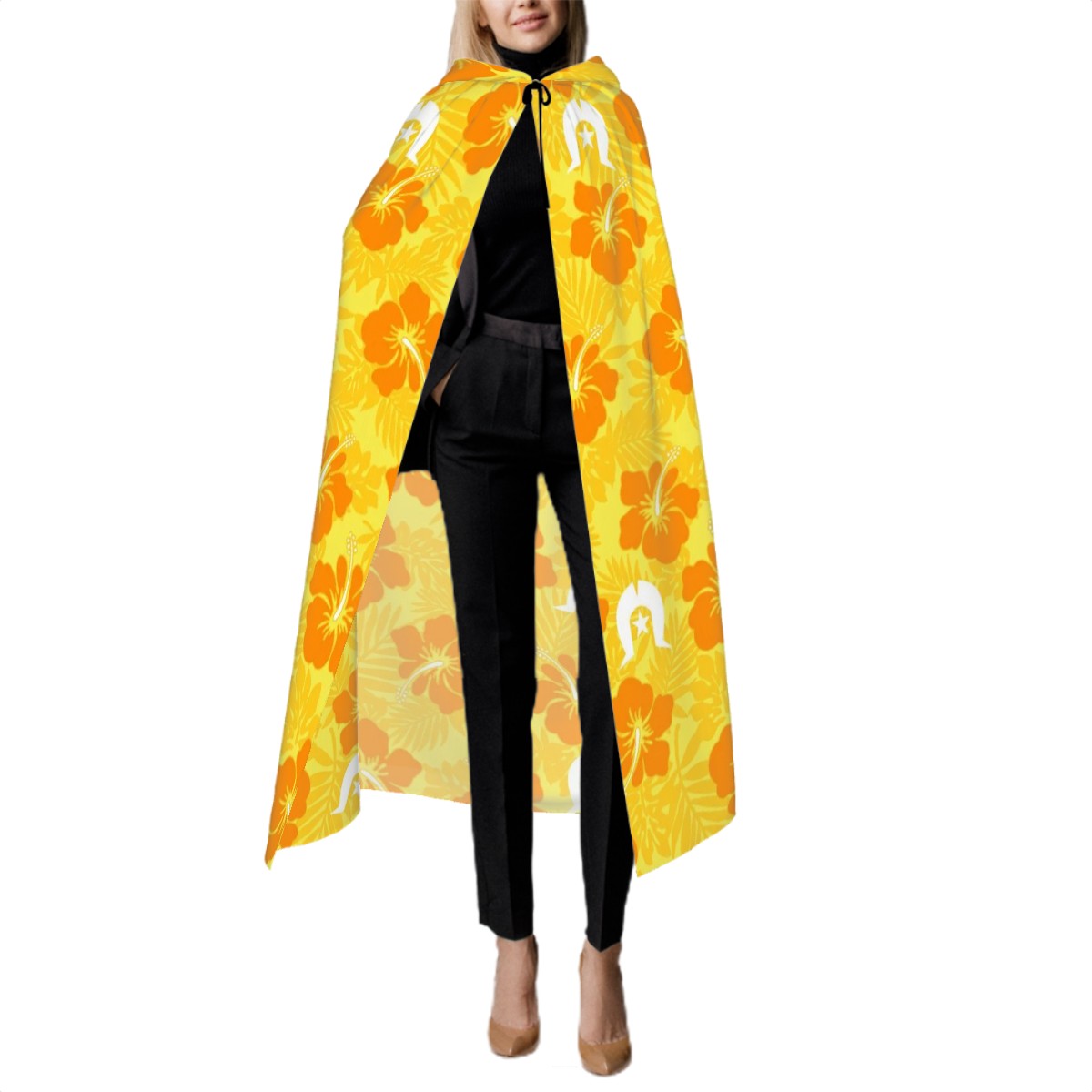 Hibiscus flowers with Dhari (Gold) on Hooded Cloak