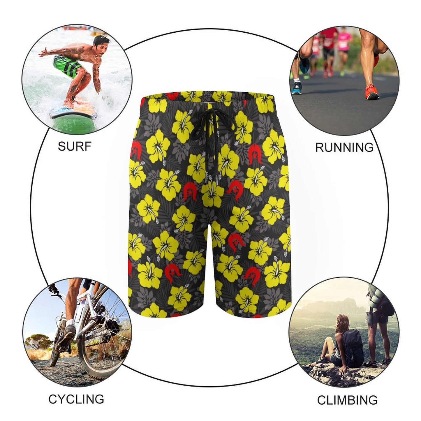 Royal yellow Hibiscus with Red Dhari on Kid's Beach Pants