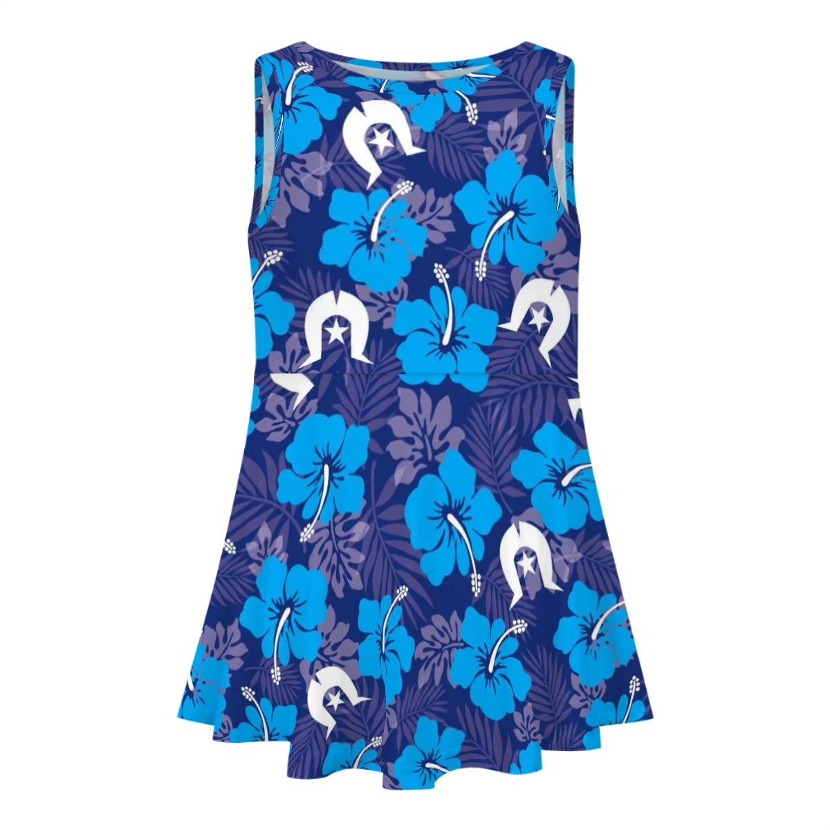 Hibiscus flowers with Dhari (Royal blue) on Girls Dress