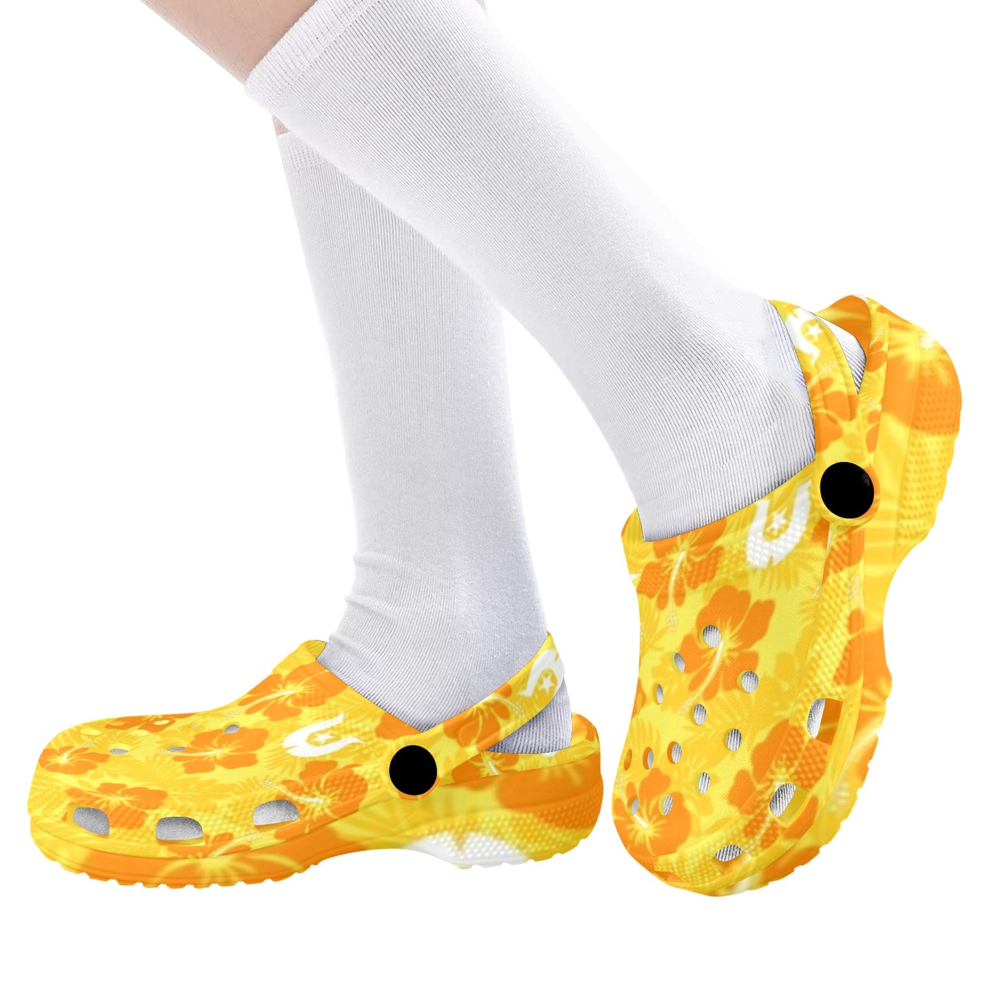 Hibiscus flowers with Dhari (Gold) on Kids Clogs