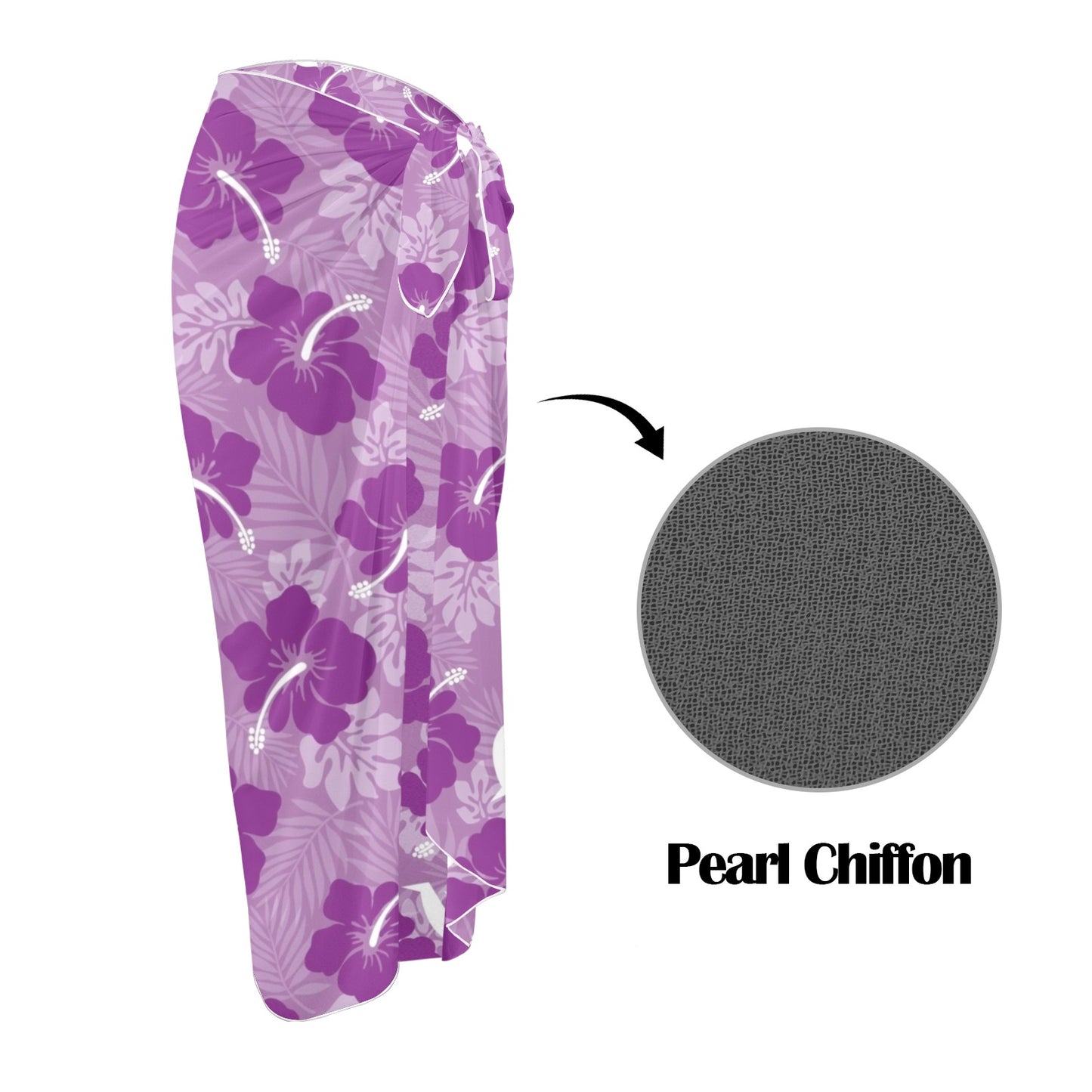 Hibiscus flowers with Dhari (Royal purple) on Long Beach Sarong Wrap