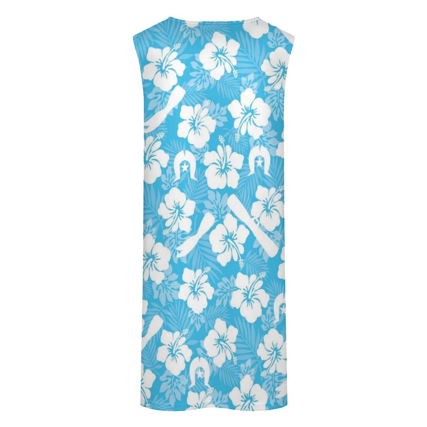 White Hibiscus flowers, Warup and Dhari on Sleeveless Pocket Dress