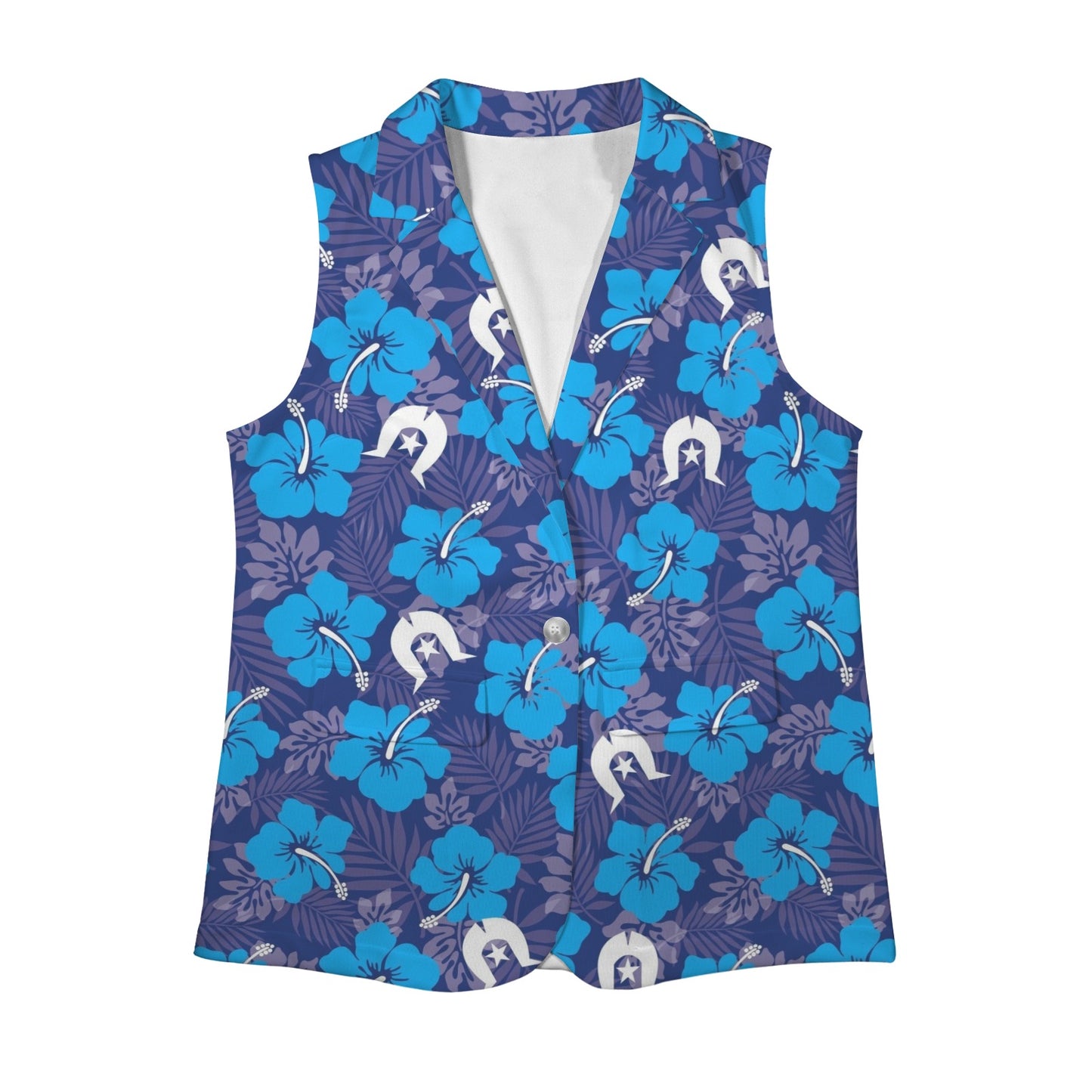 Hibiscus flowers with White Dhari (Royal blue) on Women Sleeveless Suit Vest