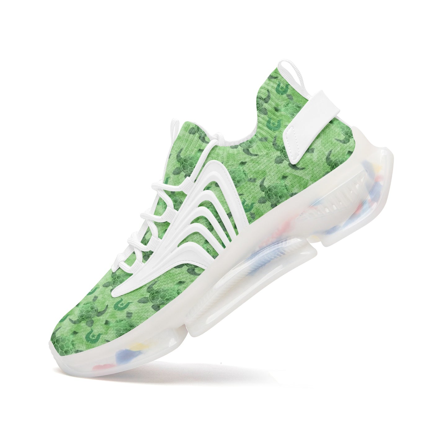 Green Turtle Pattern on Unisex Low Top Mesh Sneakers