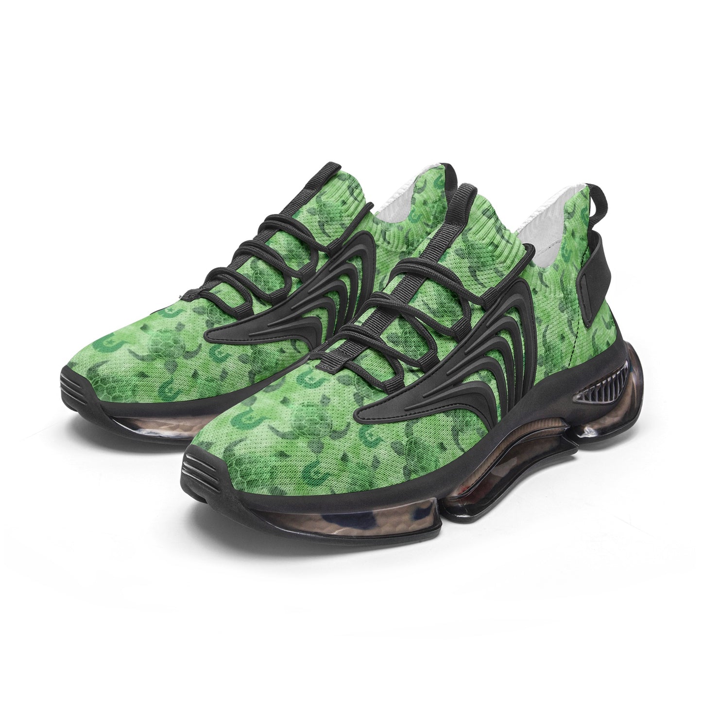 Green Turtle Pattern on Unisex Low Top Mesh Sneakers