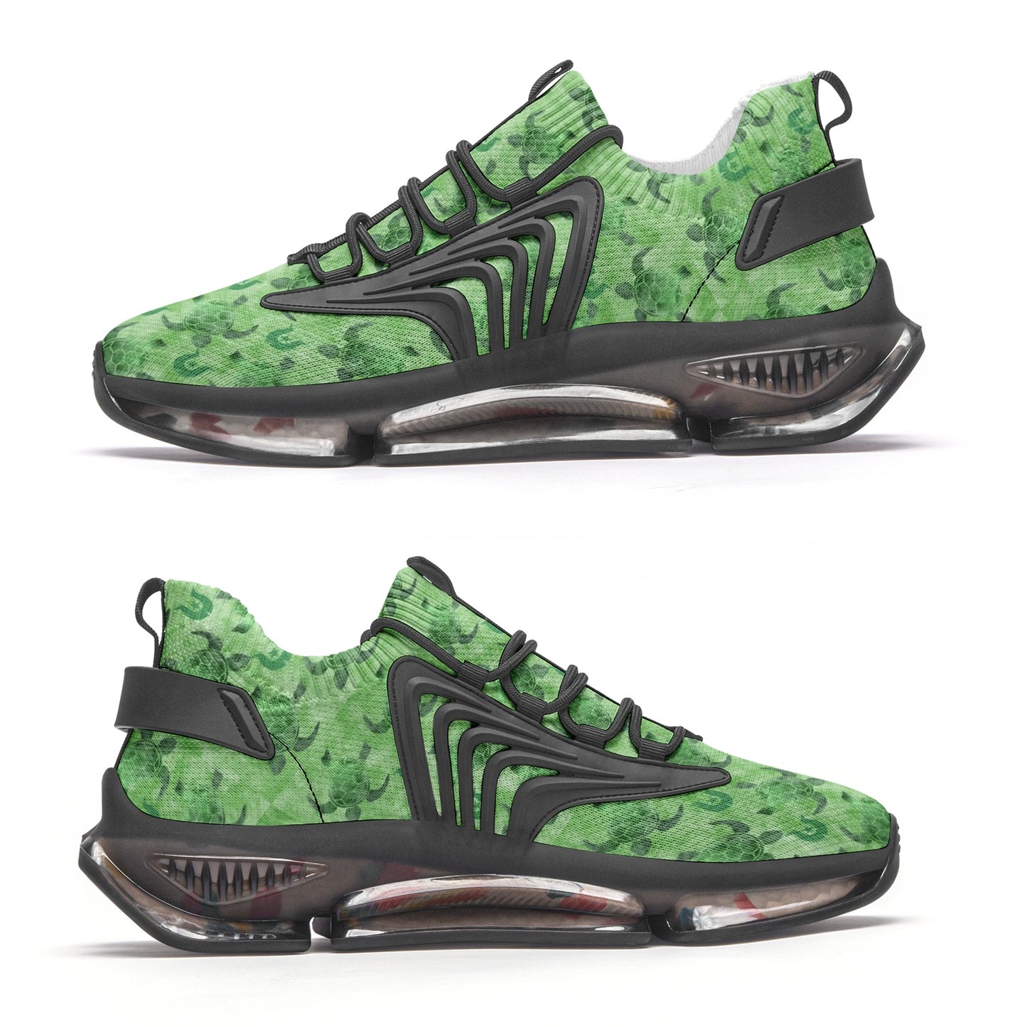 Green Turtle Pattern on Unisex Low Top Mesh Sneakers