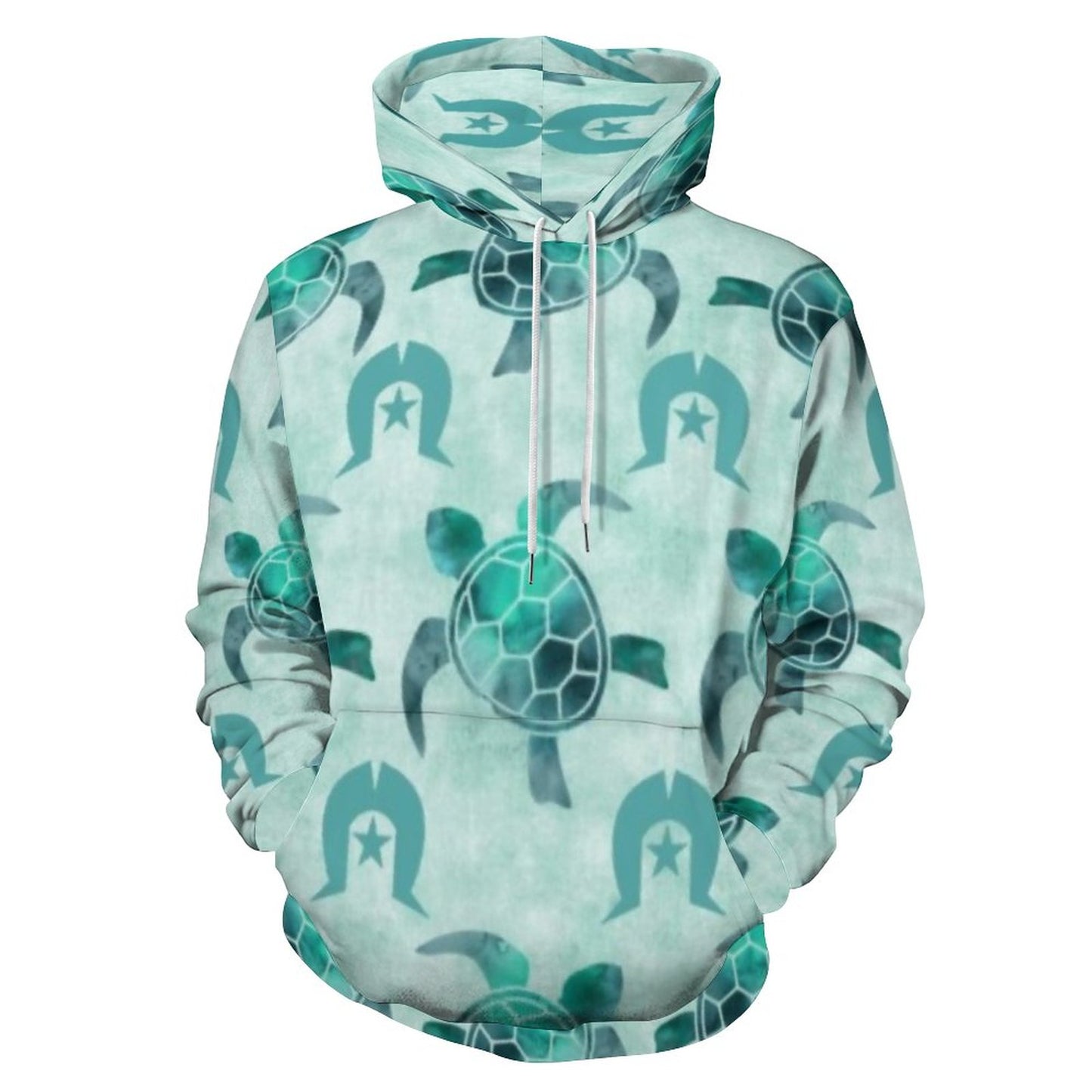 Aqua Turtle Pattern on Men's Cool Hoodie with Double-layer Cap