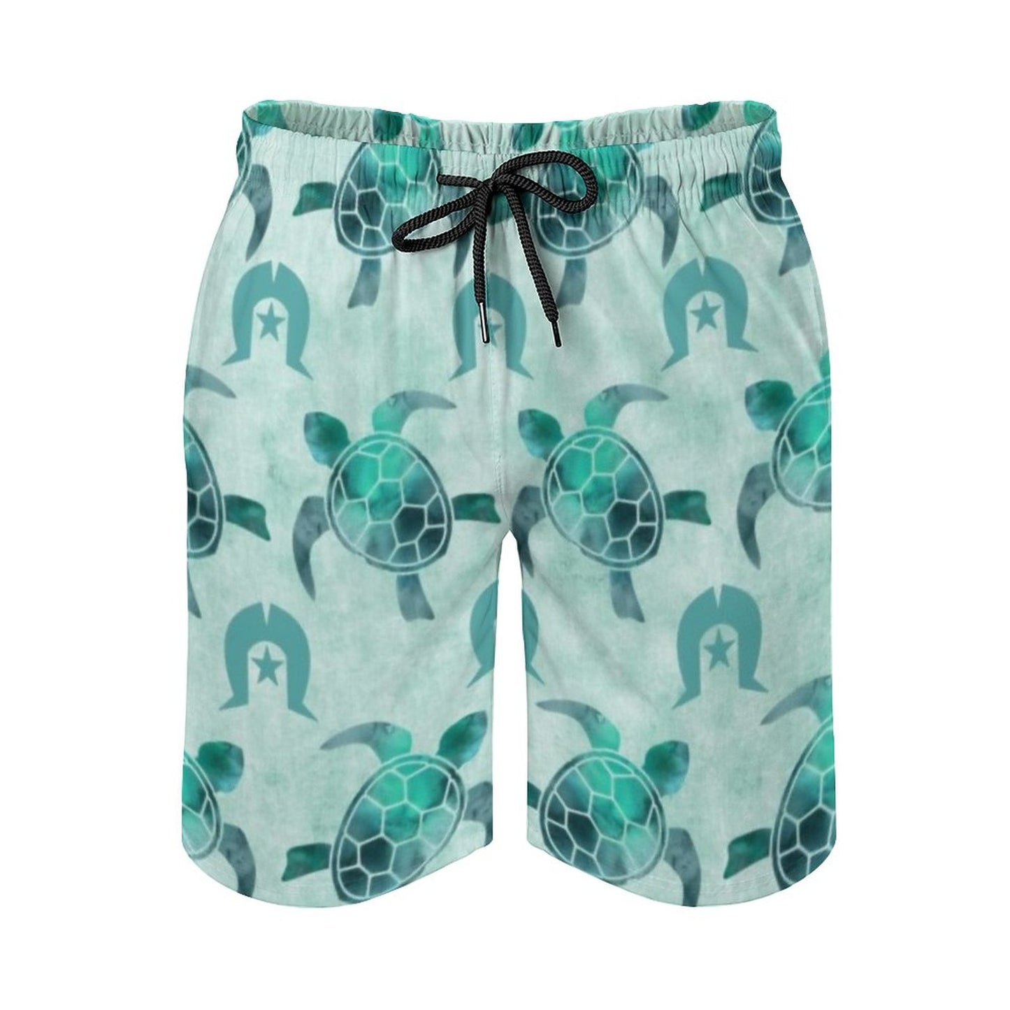 Aqua Turtle Pattern on Men's Board Shorts