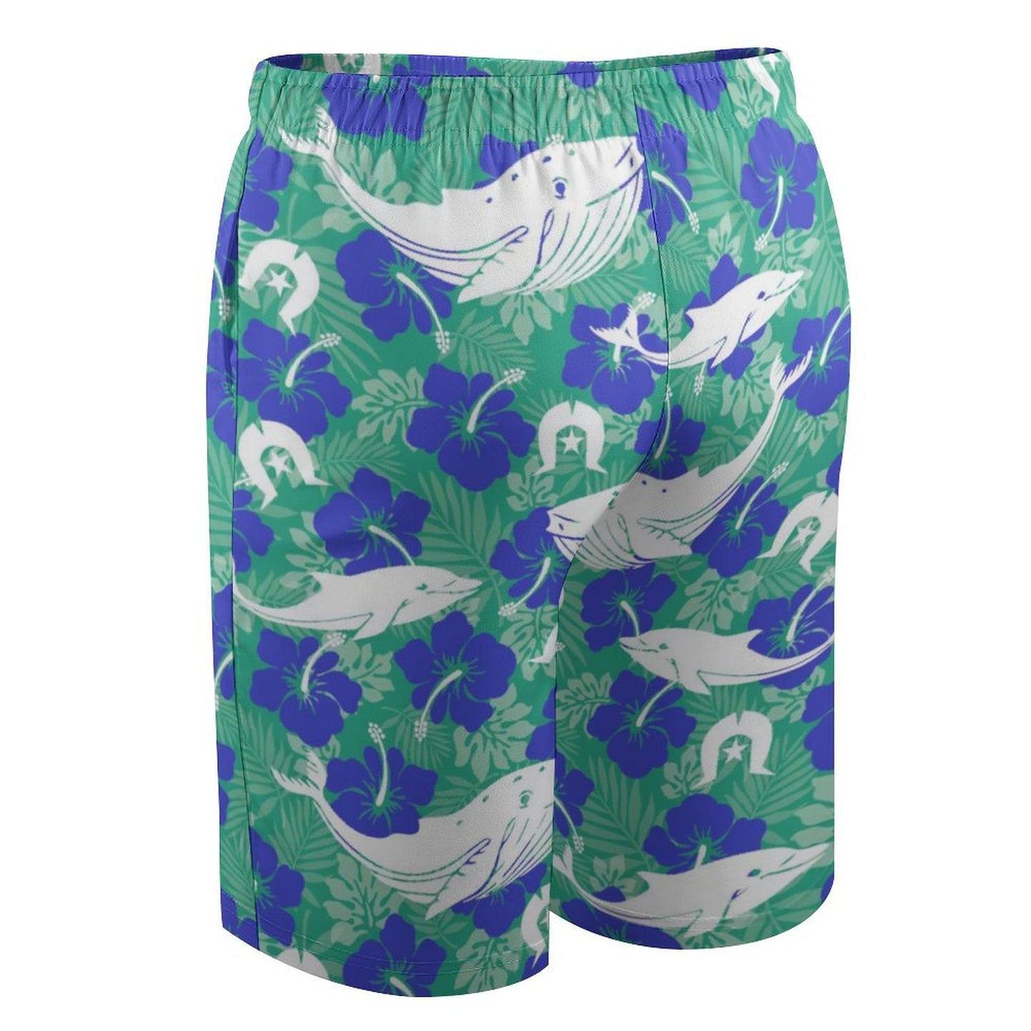 Royal Blue Hibiscus flowers with Whale, Dolphin and Dhari on Kid's Beach Pants
