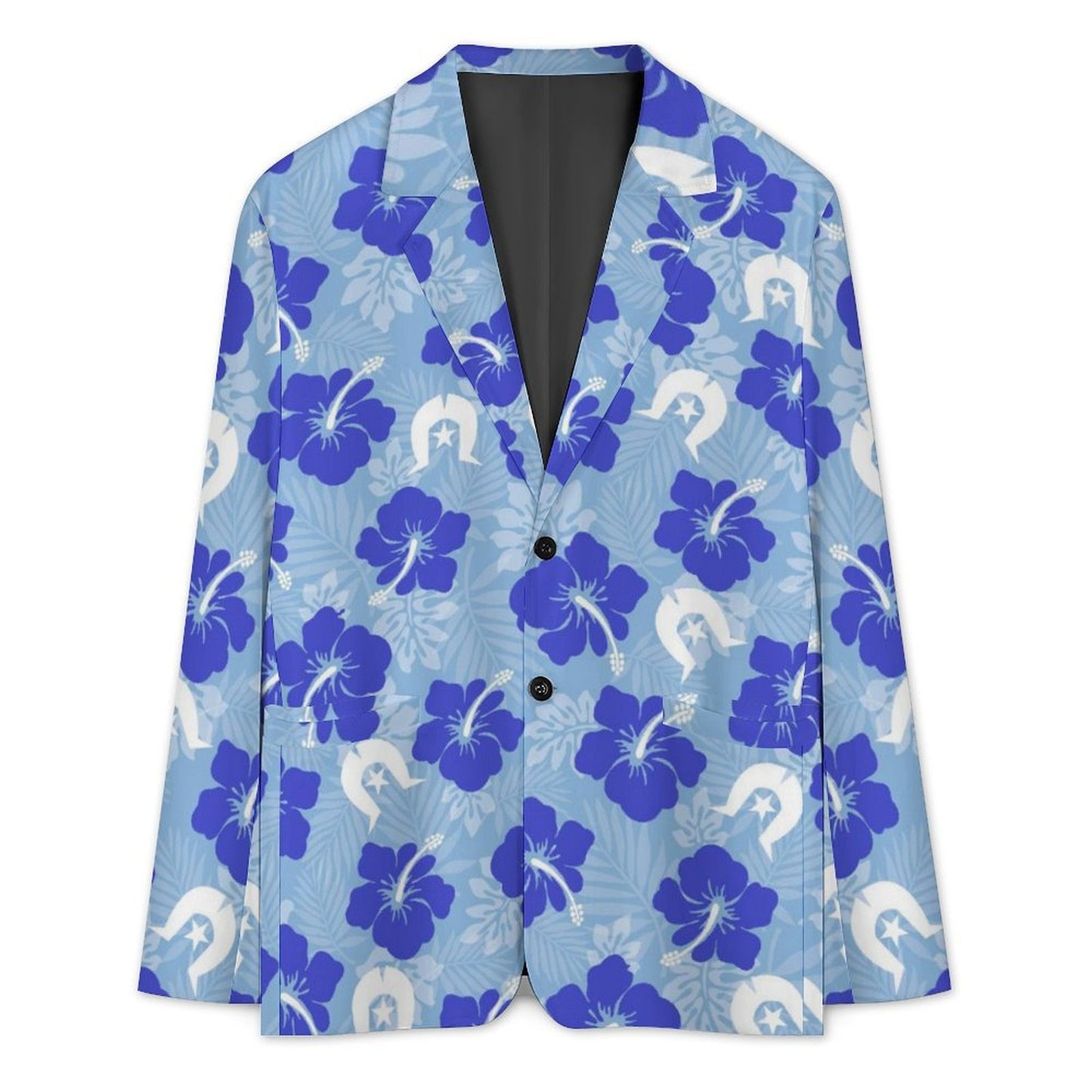Hibiscus flowers with White Dhari (Sky blue) on Men's Blazer