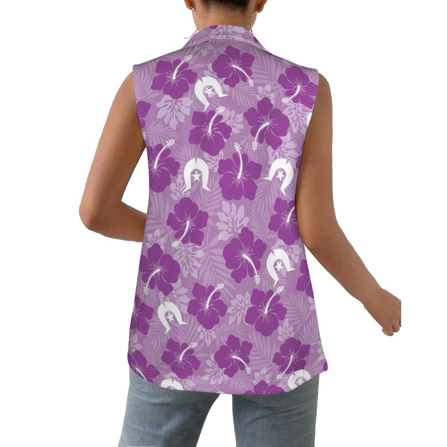 Hibiscus flowers with Dhari (Royal purple) on Women Sleeveless Suit Vest