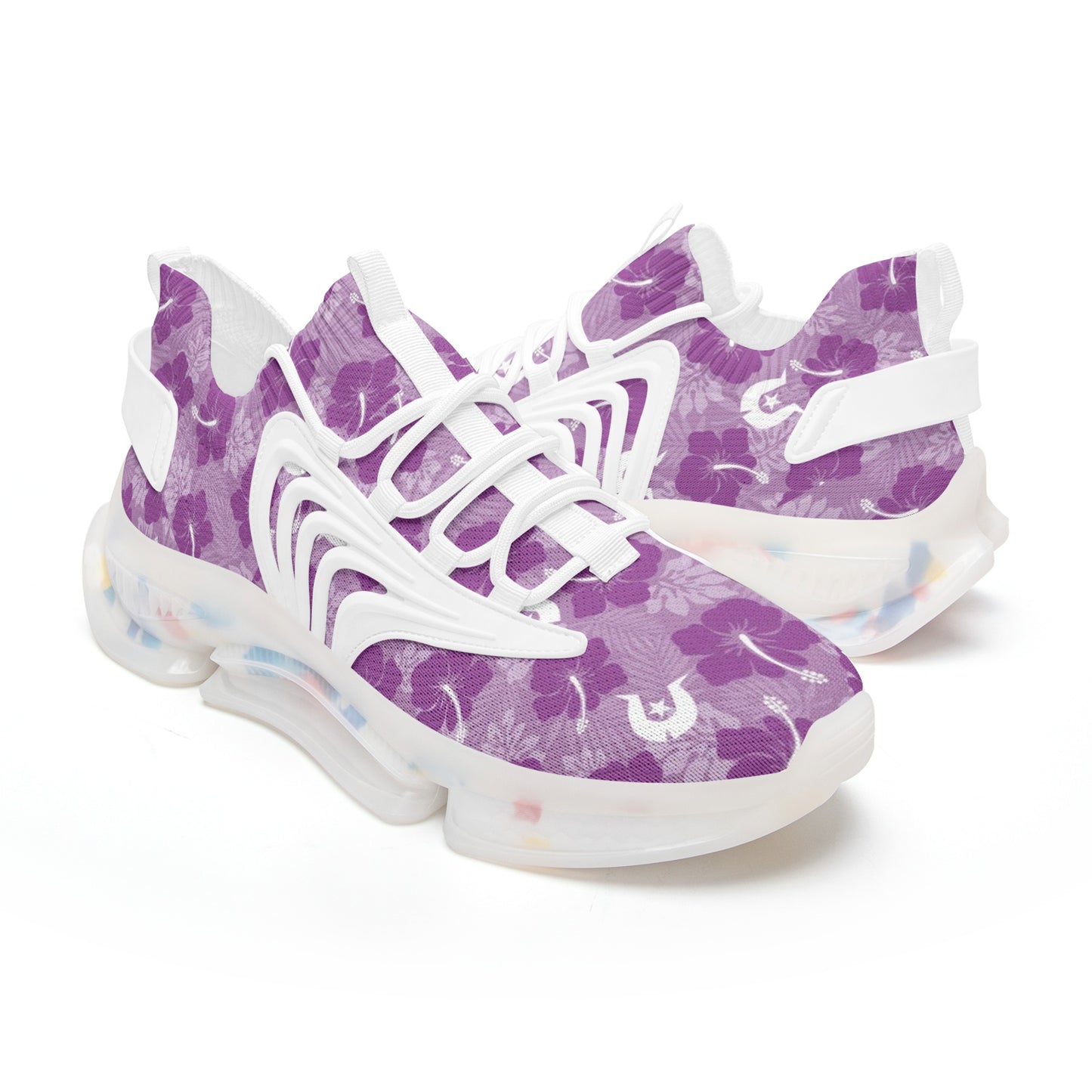 Hibiscus flowers with White Dhari (Royal purple) on Unisex Low Top Mesh Sneakers