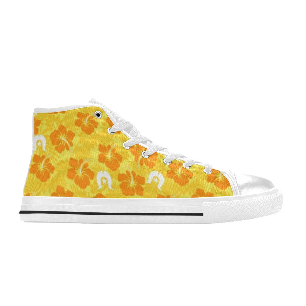 Hibiscus flowers with Dhari (Gold) on Women's High Top Canvas Shoes
