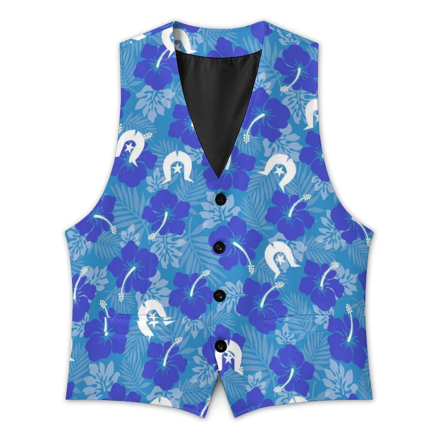 Hibiscus flowers with Dhari (Royal blue) on Men's Sleeveless Suit Vest