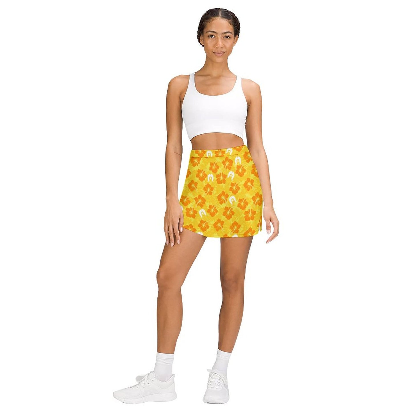 Hibiscus flowers with Dhari (Gold) on Anti-peep Skort with Pocket AMQ