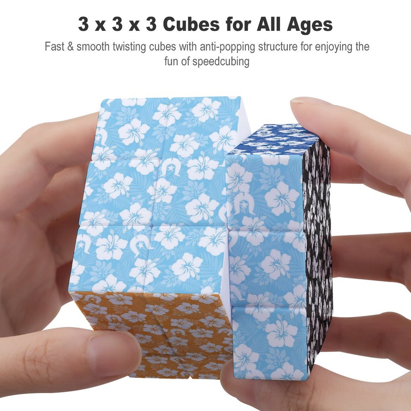 White Hibiscus Flowers with Dhari on 3x3 Magic Cube