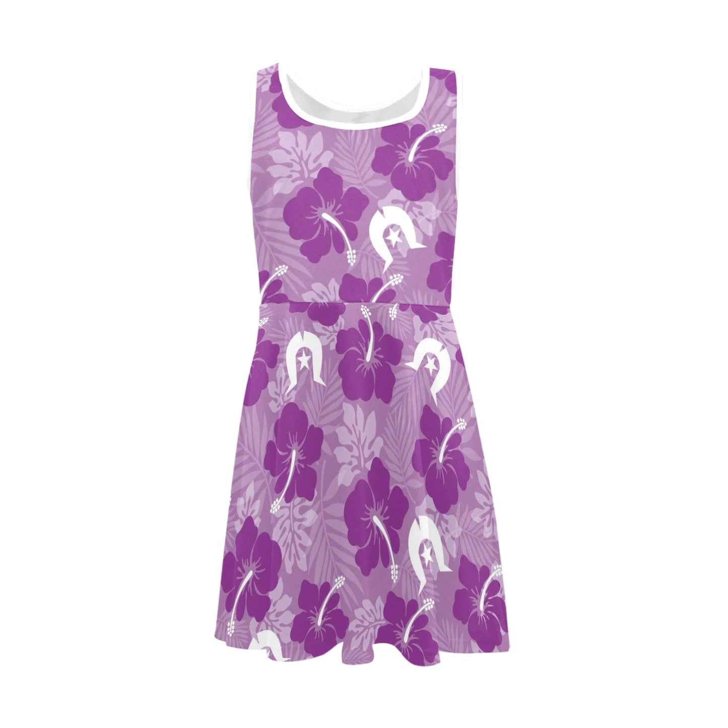 Hibiscus flowers with Dhari (Royal purple) on Girl's Sleeveless Sundress