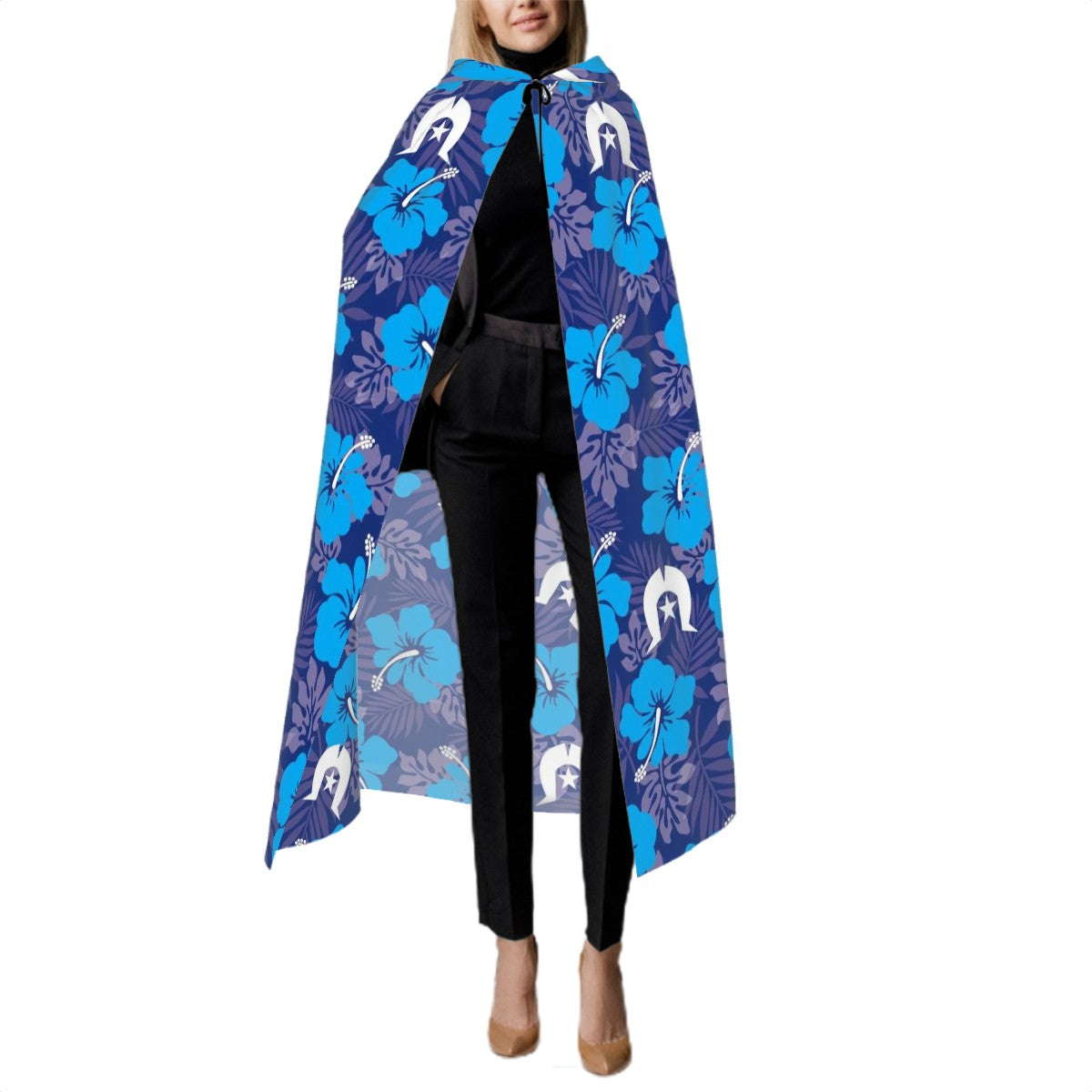 Hibiscus flowers with White Dhari (Royal blue) on Hooded Cloak
