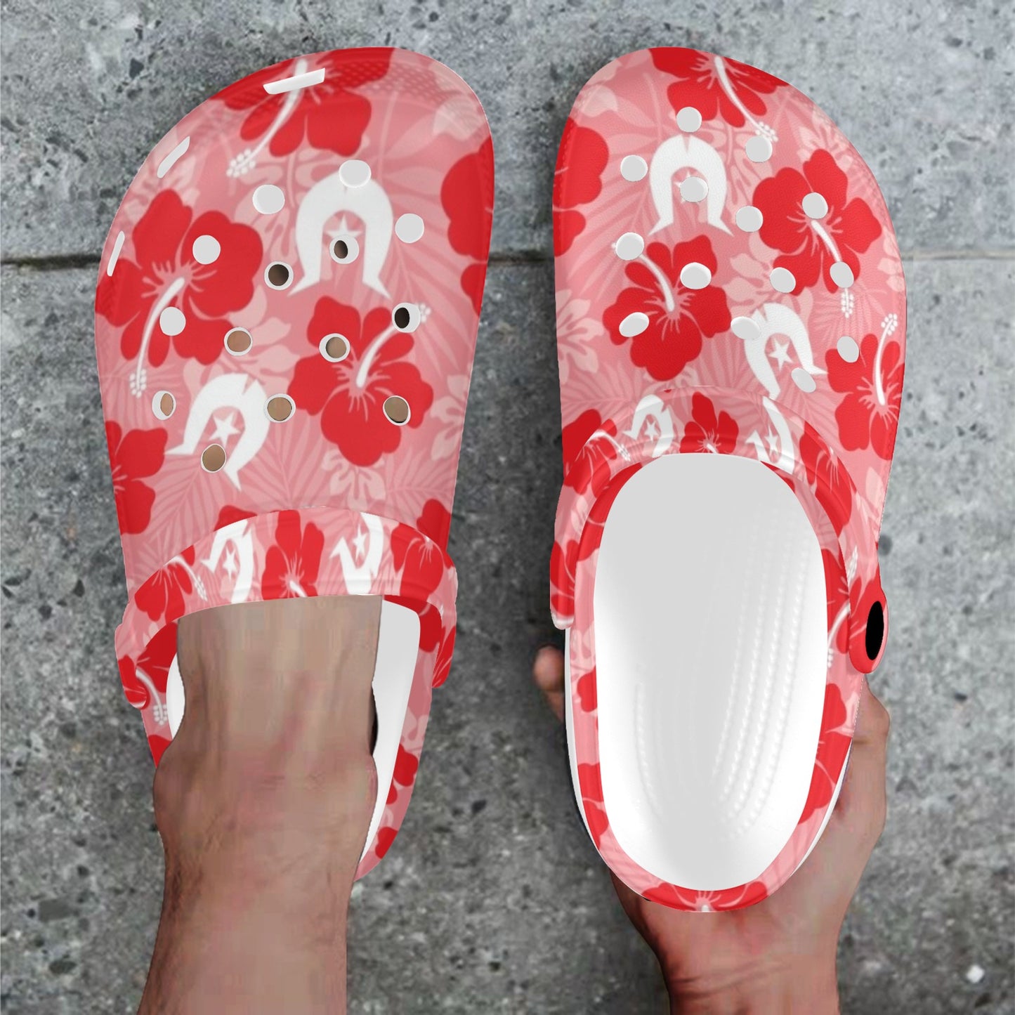Hibiscus flowers with Dhari (Royal Pink) on Adults Clogs