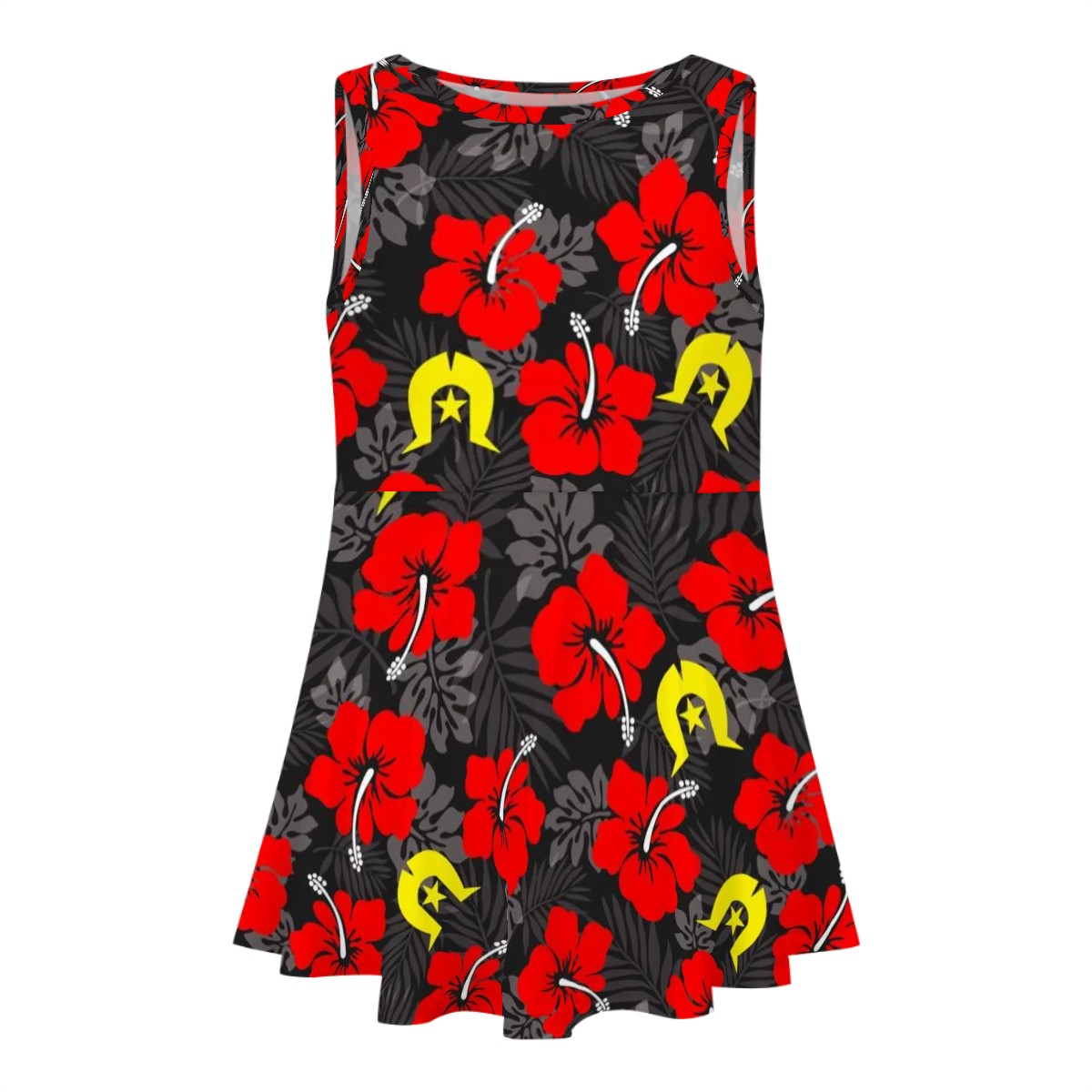 Royal Red Hibiscus with Yellow Dhari on Girls Dress