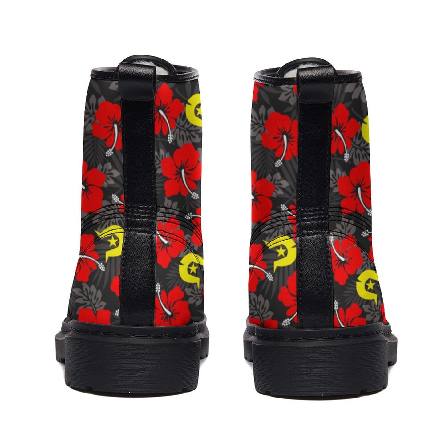 Royal Red Hibiscus with Yellow Dhari on Unisex Boots for Men and Women