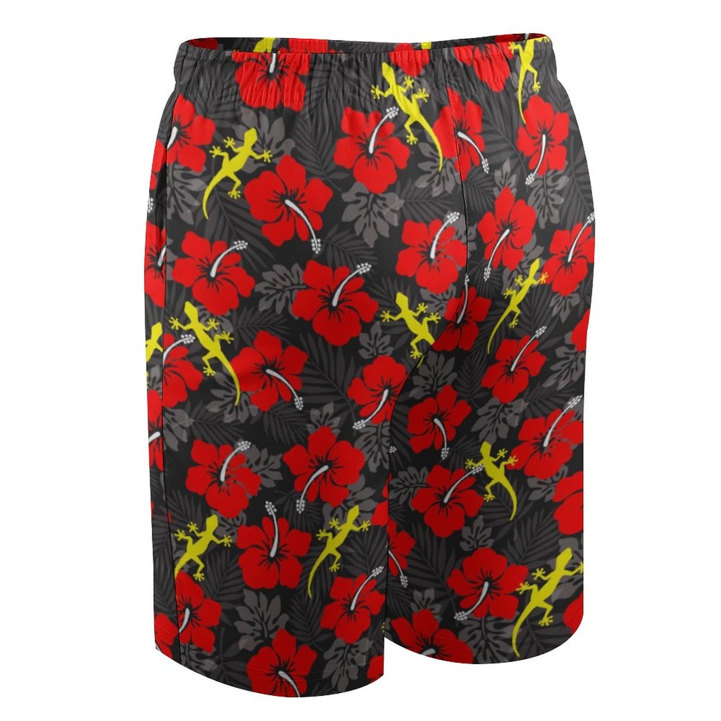Royal Red Hibiscus flowers with Gecko on Kid's Beach Pants