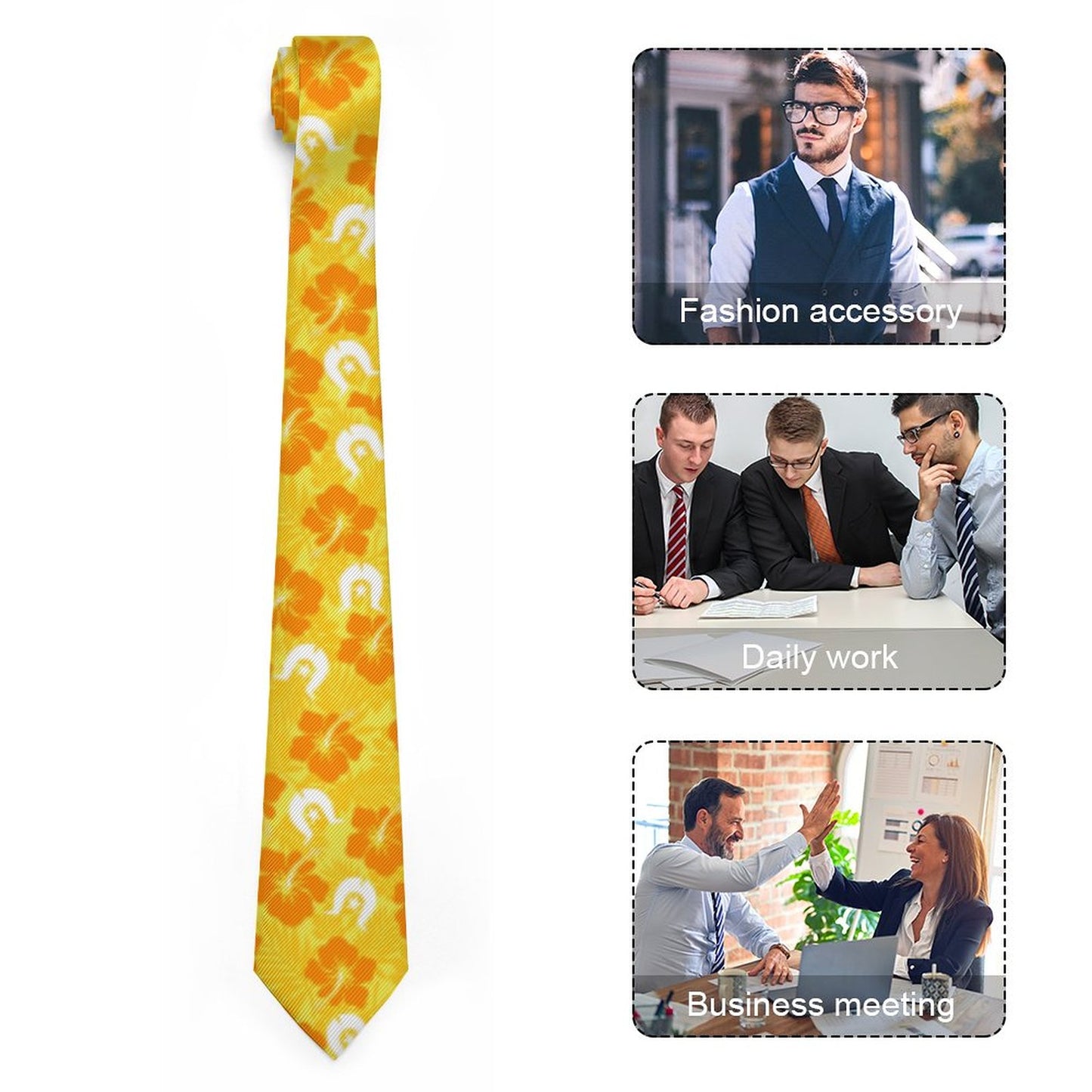 Hibiscus flowers with Dhari (Gold) on Men's Formal Tie