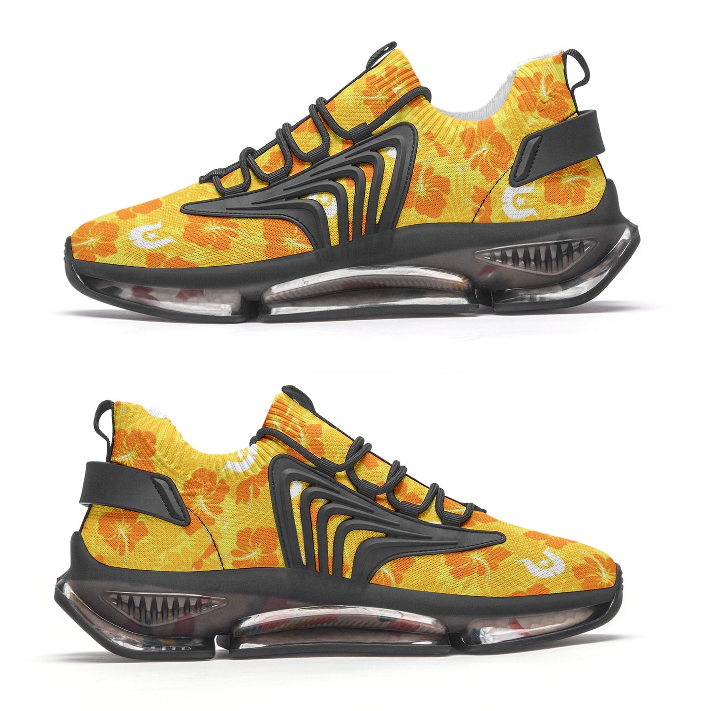 Hibiscus flowers with Dhari (Gold) on Unisex Low Top Mesh Sneakers