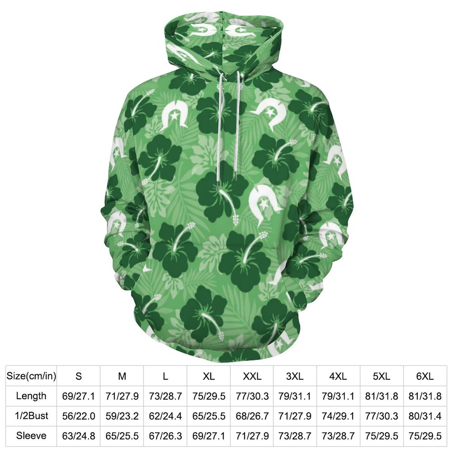 Hibiscus flowers with Dhari (Sea Grass Green) on Men's Cool Hoodie with Double-layer Cap