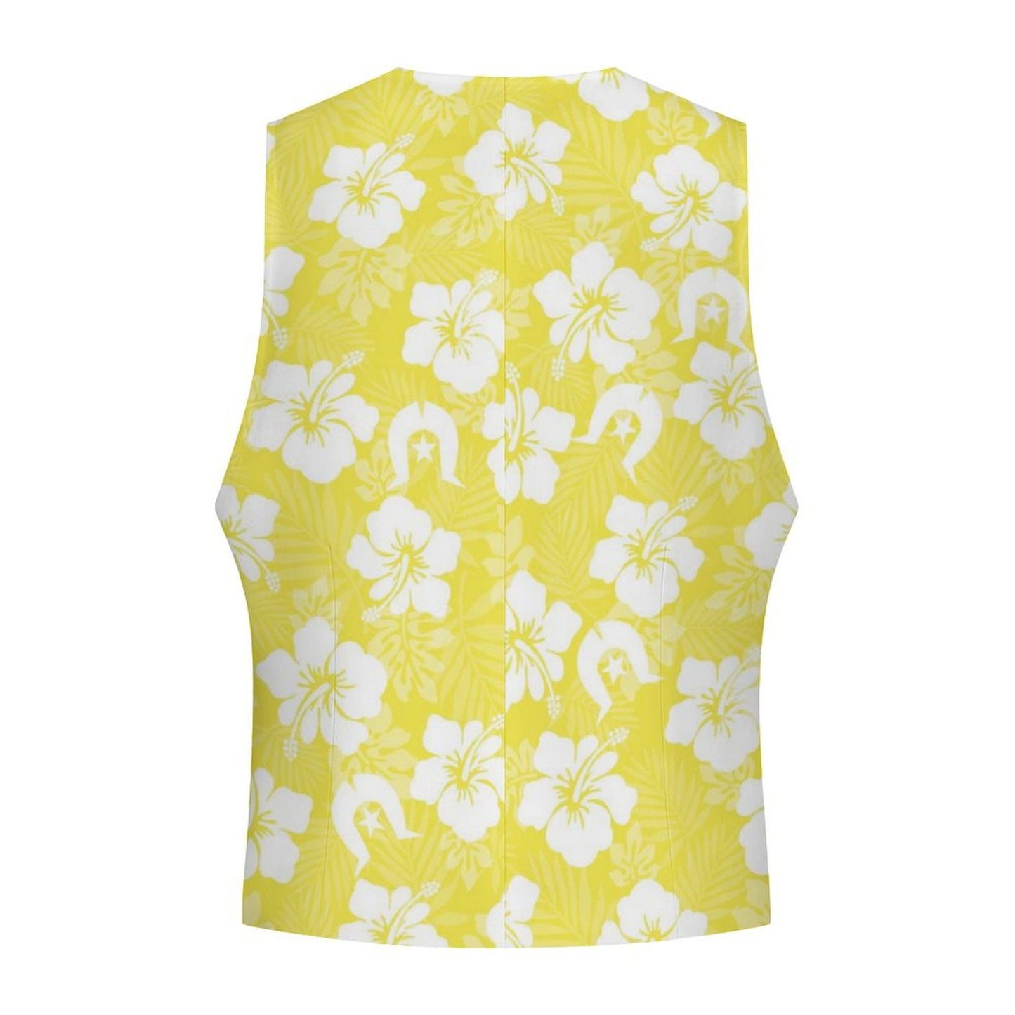 White Hibiscus flowers with Dhari (Yellow) on Men's Sleeveless Suit Vest