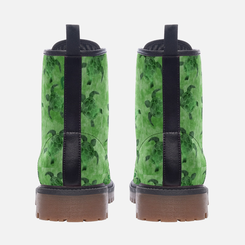 Green Turtle Pattern on Casual Leather Lightweight Boots