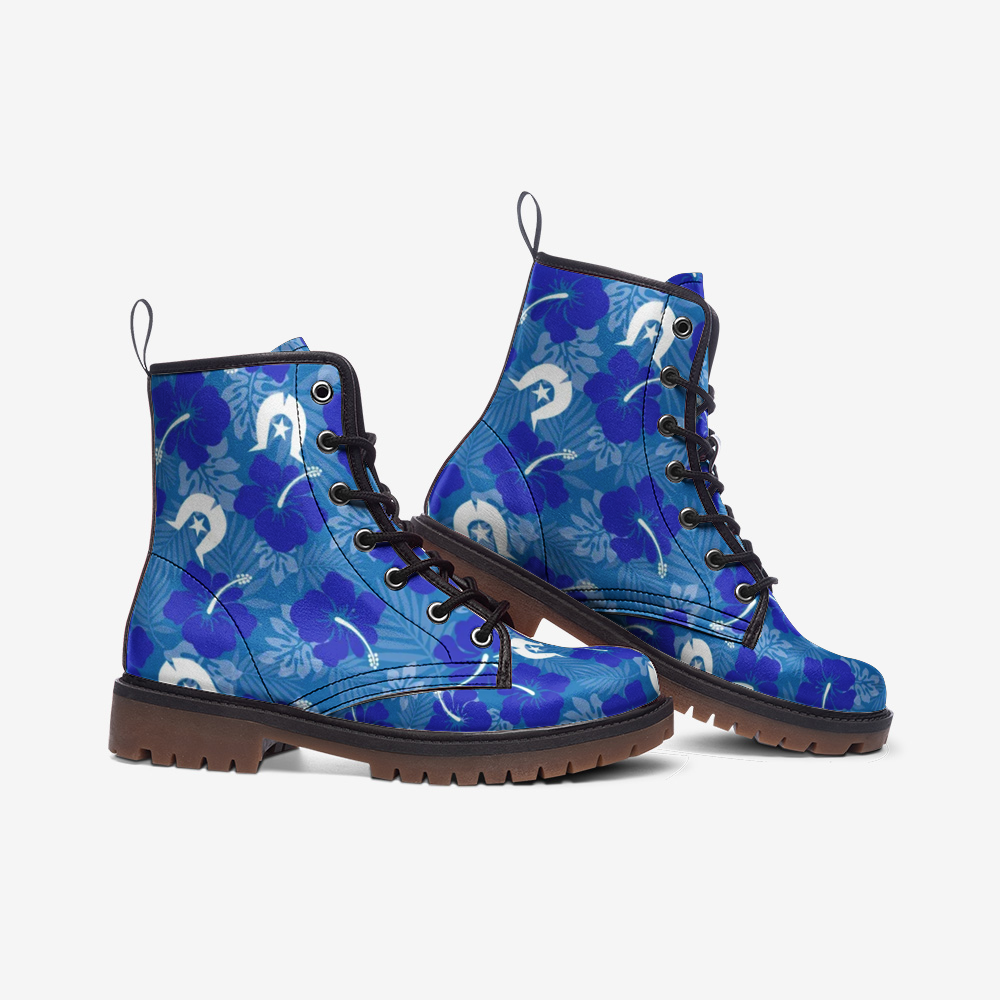 Hibiscus flowers with Dhari (Royal blue) on Casual Leather Lightweight Boots