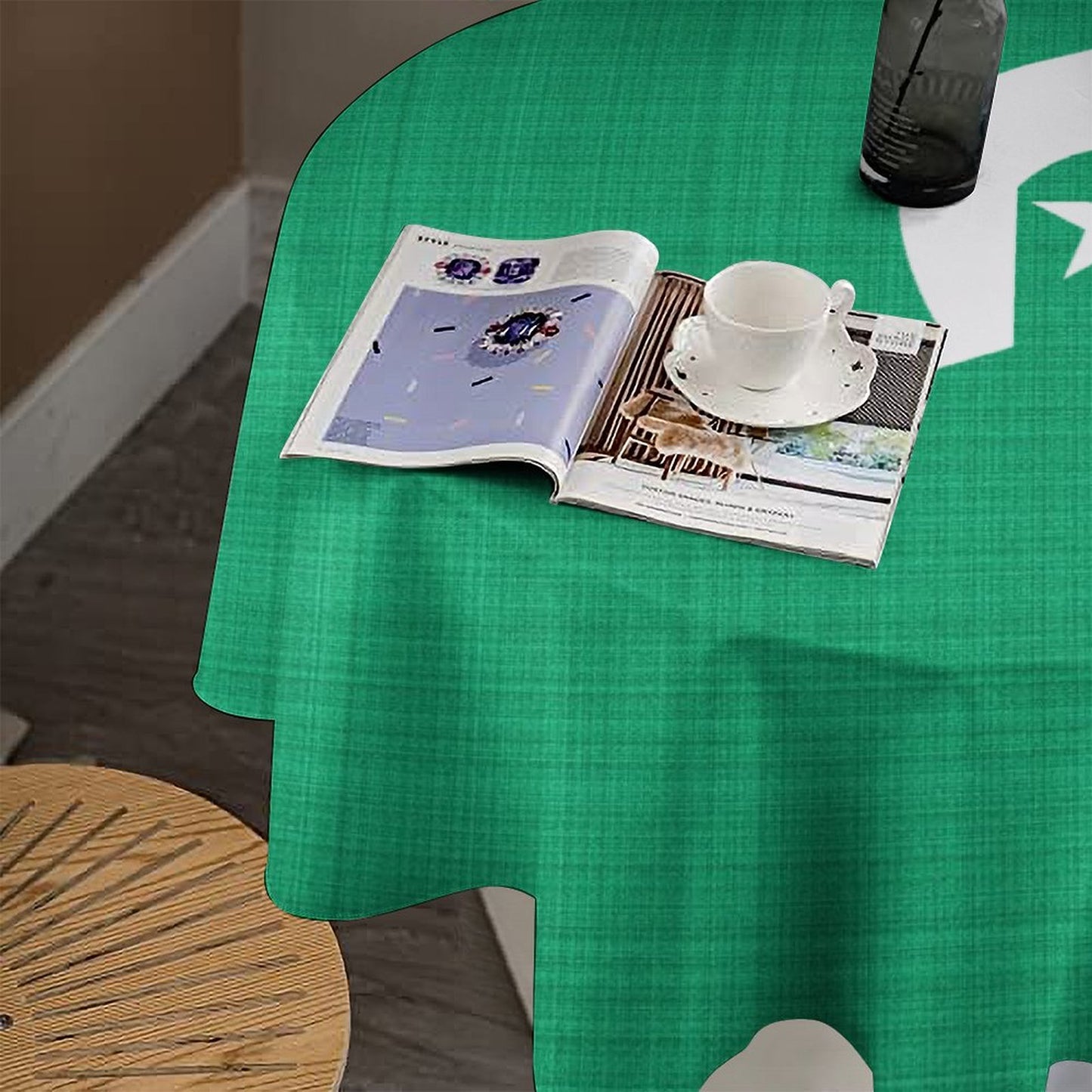 Green Round Tablecloth with White Dhari