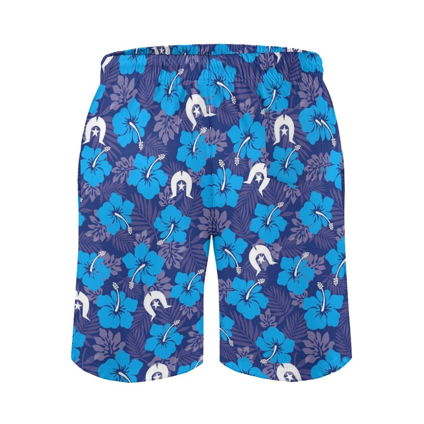 Hibiscus flowers with White Dhari (Royal blue) on Men's Board Shorts