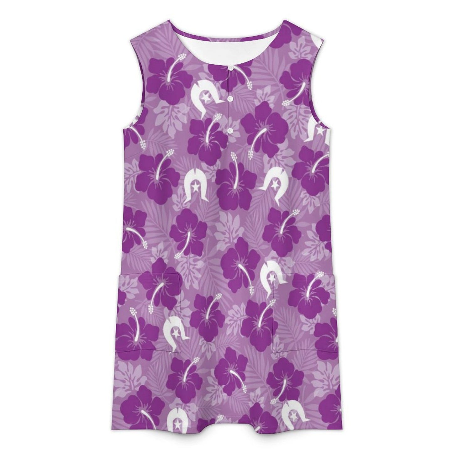 Hibiscus flowers with Dhari (Royal purple) on Sleeveless Pocket Dress