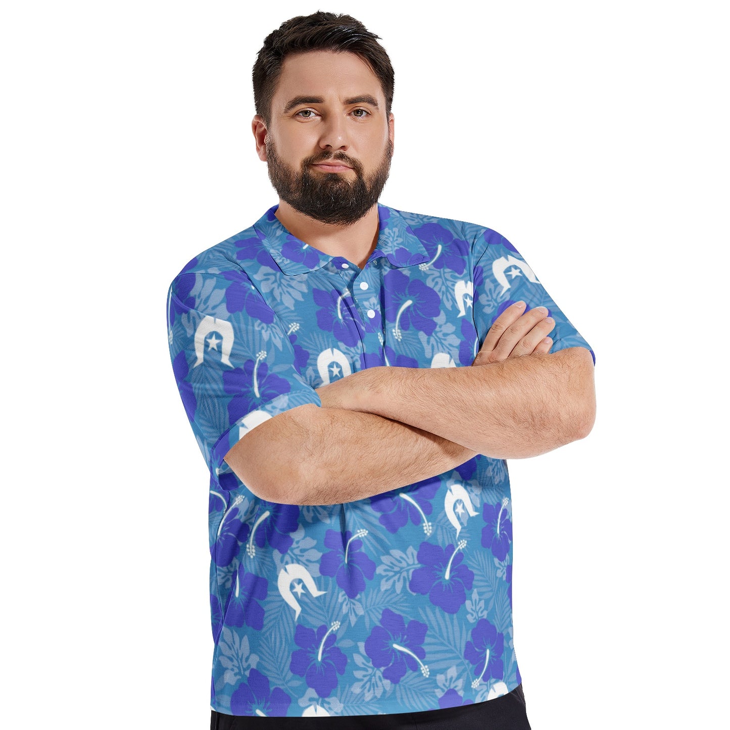 Hibiscus flowers with Dhari (Royal blue) on Men's Polo Shirt